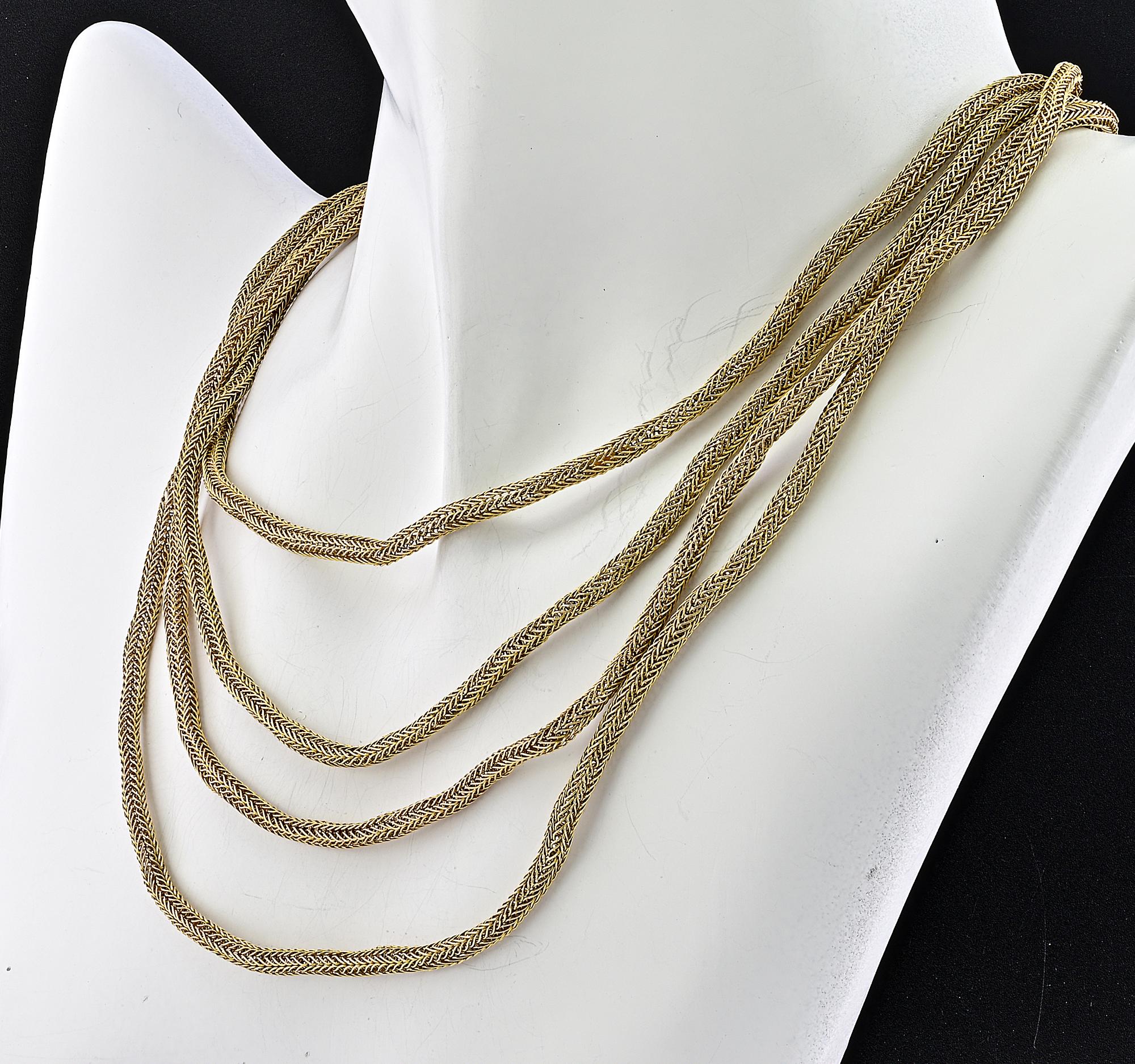 Georgian Hand Knitted  67.7 inches  KT 9 Yellow Gold Necklace  For Sale 2