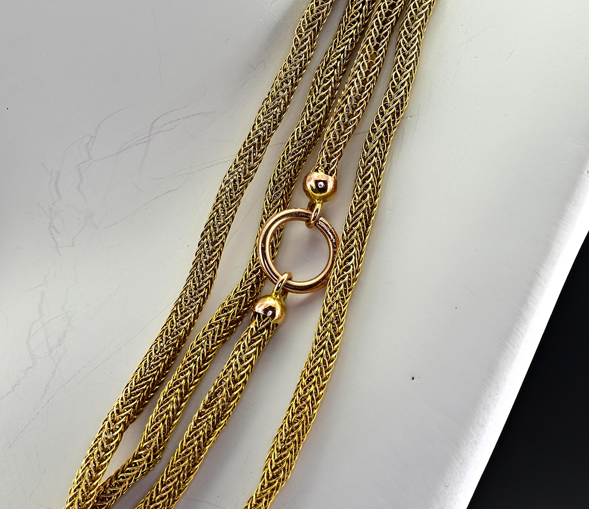 Georgian Hand Knitted  67.7 inches  KT 9 Yellow Gold Necklace  For Sale 4
