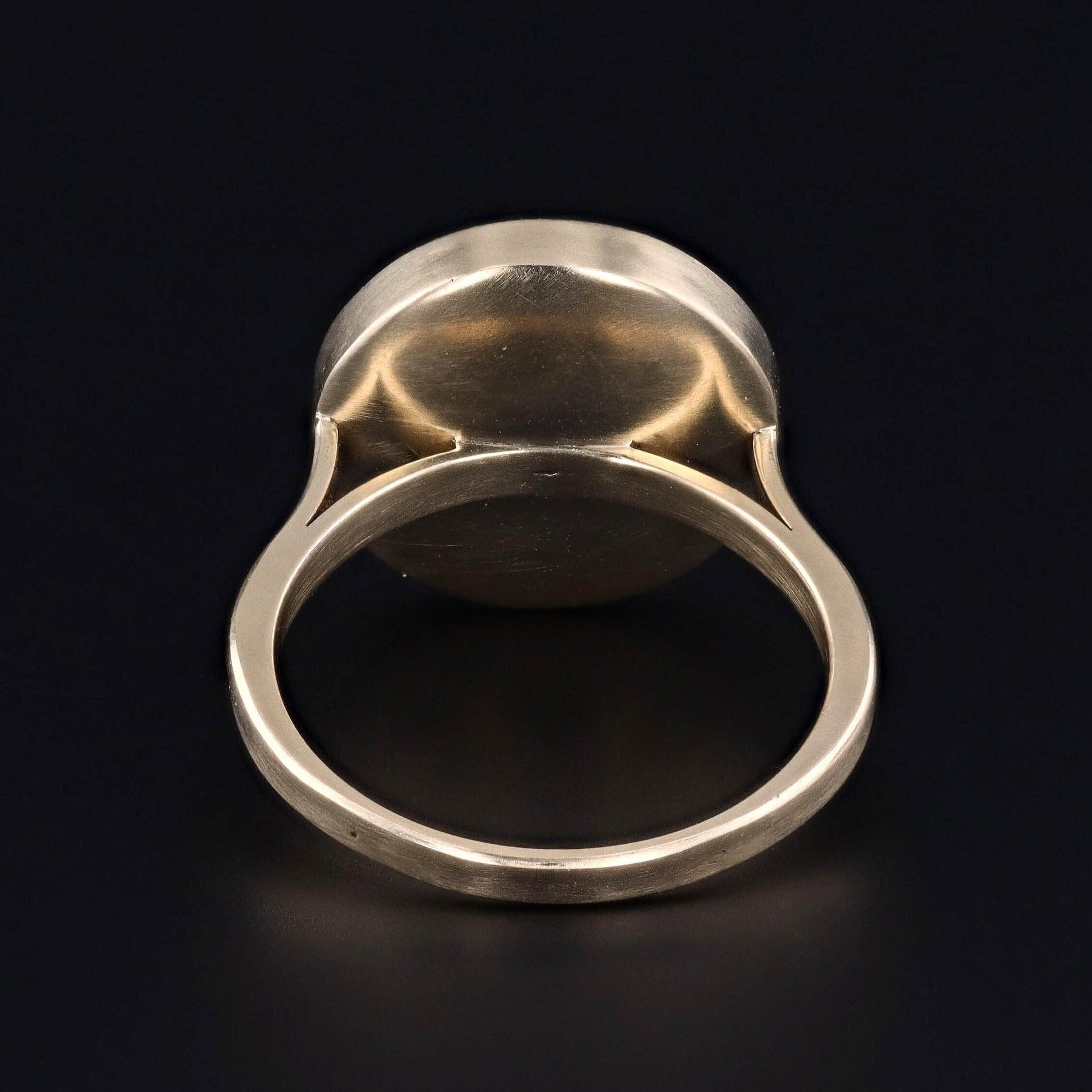 Women's Georgian Hand Painted Dove Conversion Ring of 14k Gold