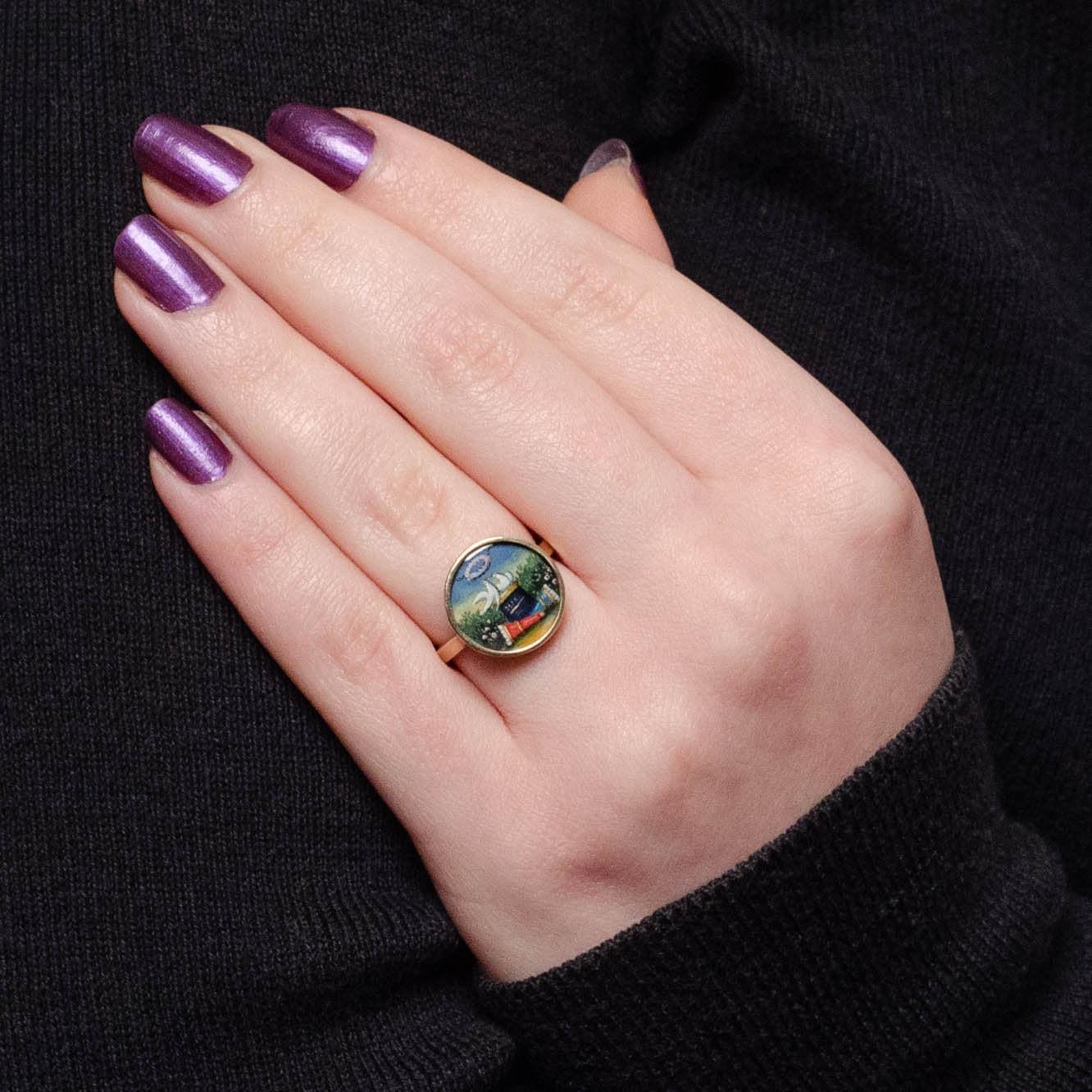 Georgian Hand Painted Dove Conversion Ring of 14k Gold 1