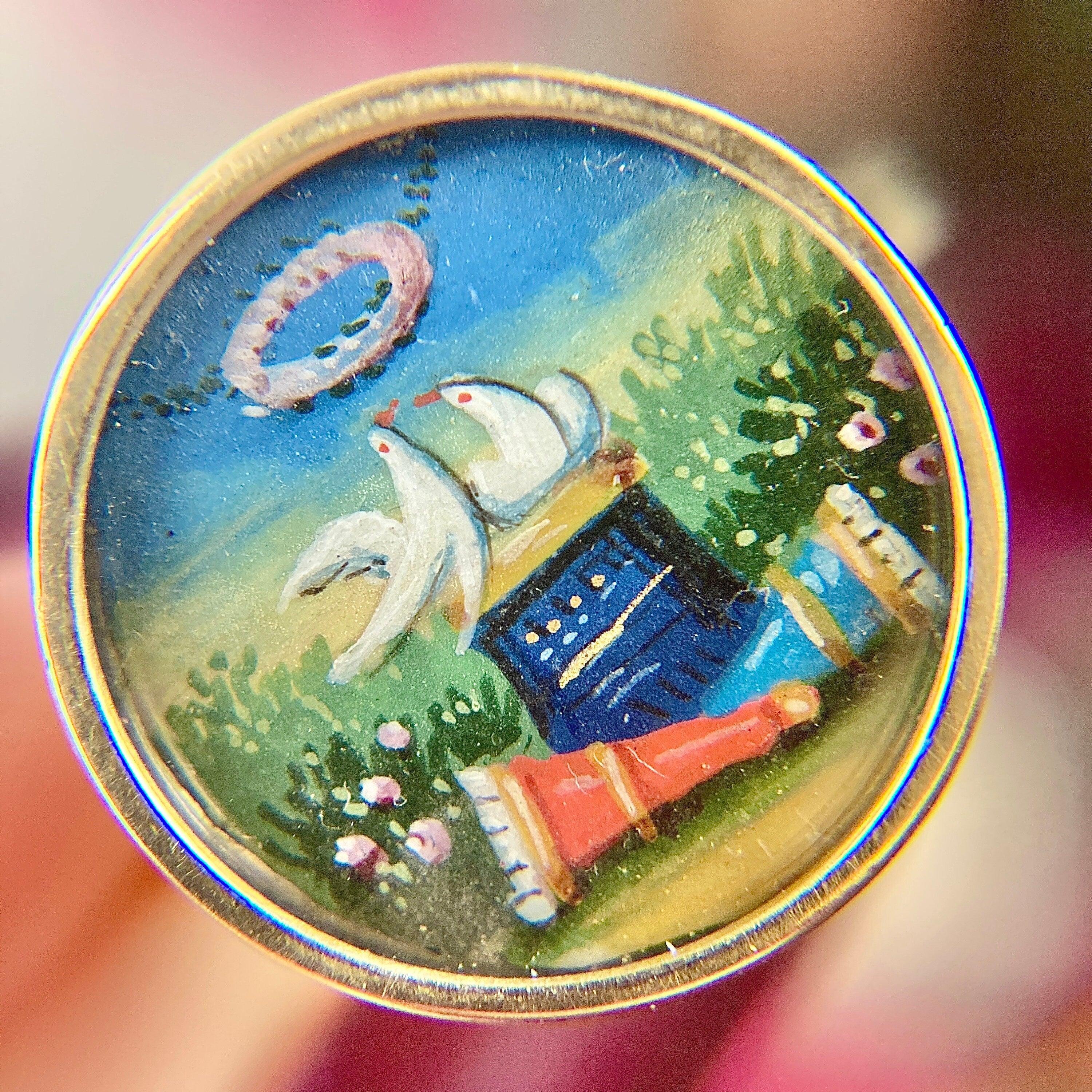 Georgian Hand Painted Dove Conversion Ring of 14k Gold 2
