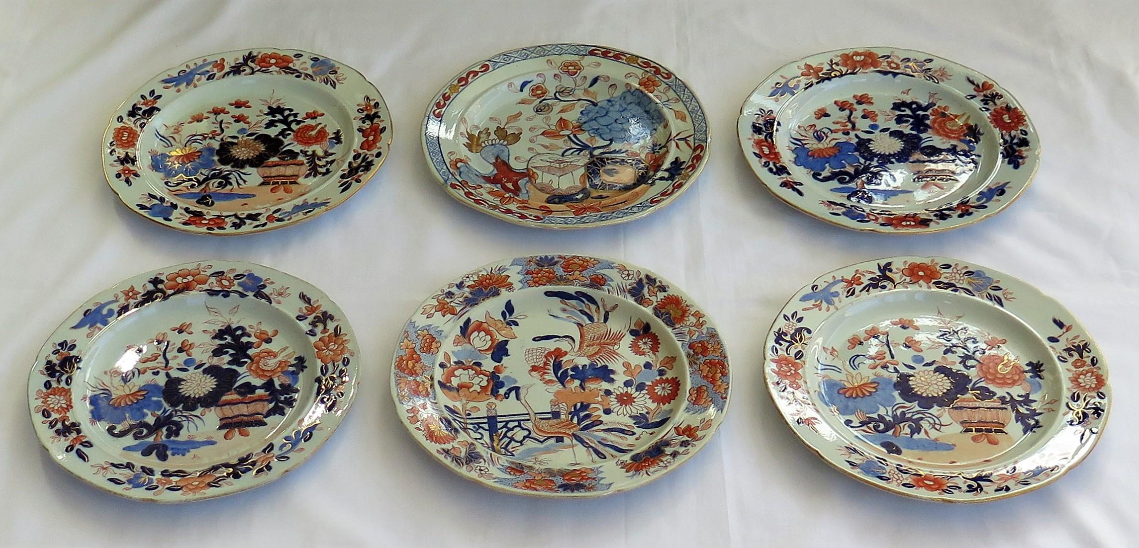 Georgian Harlequin Set of Six Mason's Ironstone Dinner Plates, circa 1815 In Good Condition In Lincoln, Lincolnshire