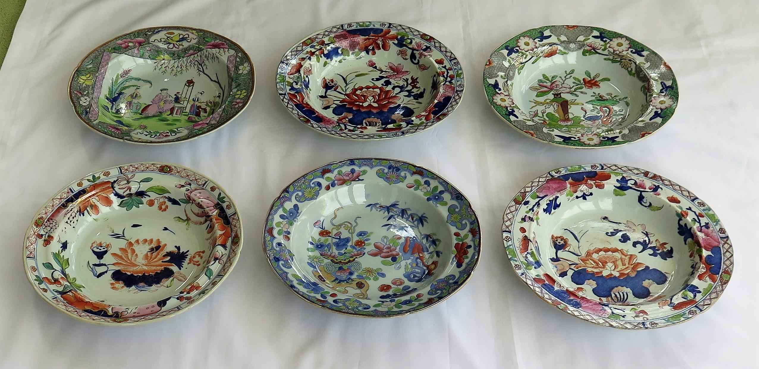 Georgian Harlequin Set of Six Mason's Ironstone Soup Bowls or Plates, circa 1815 In Good Condition In Lincoln, Lincolnshire