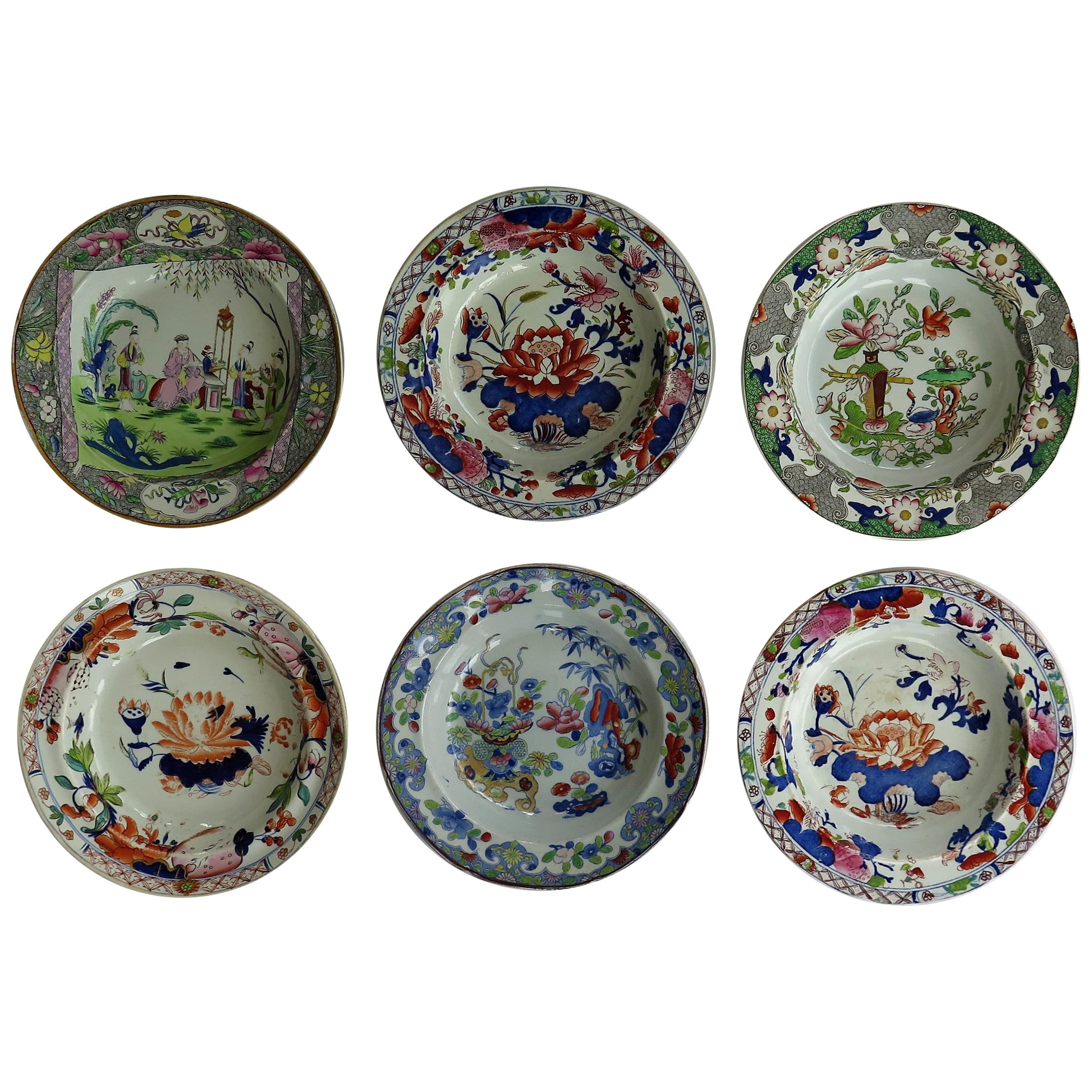 Georgian Harlequin Set of Six Mason's Ironstone Soup Bowls or Plates, circa 1815