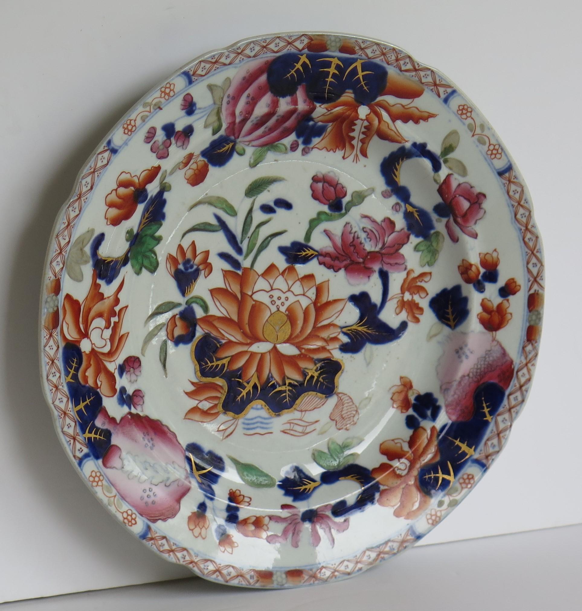 Georgian Hicks and Meigh Ironstone Plate Hand Painted in Water Lily Pattern No.5 3