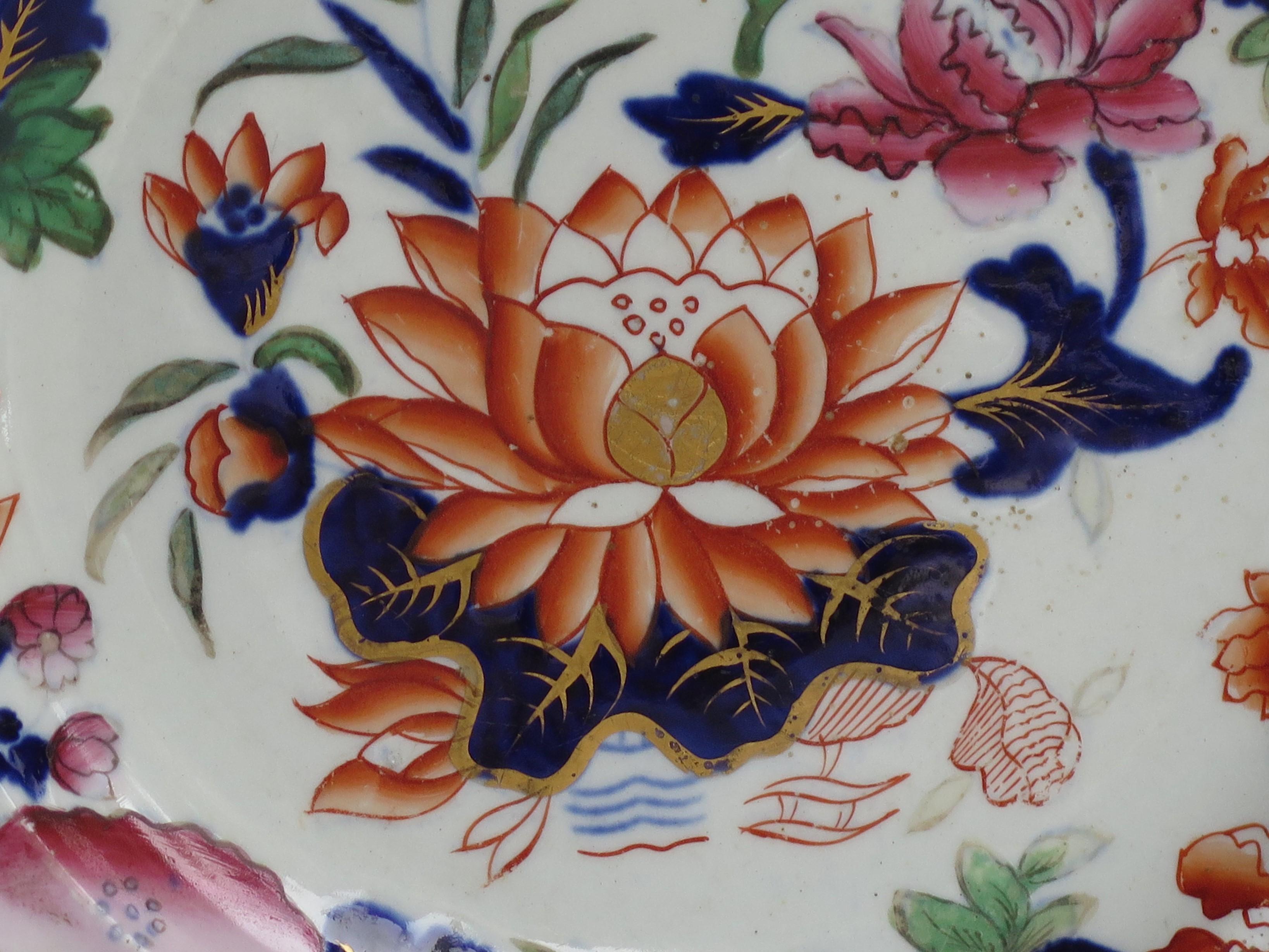 Georgian Hicks and Meigh Ironstone Plate Hand Painted in Water Lily Pattern No.5 1