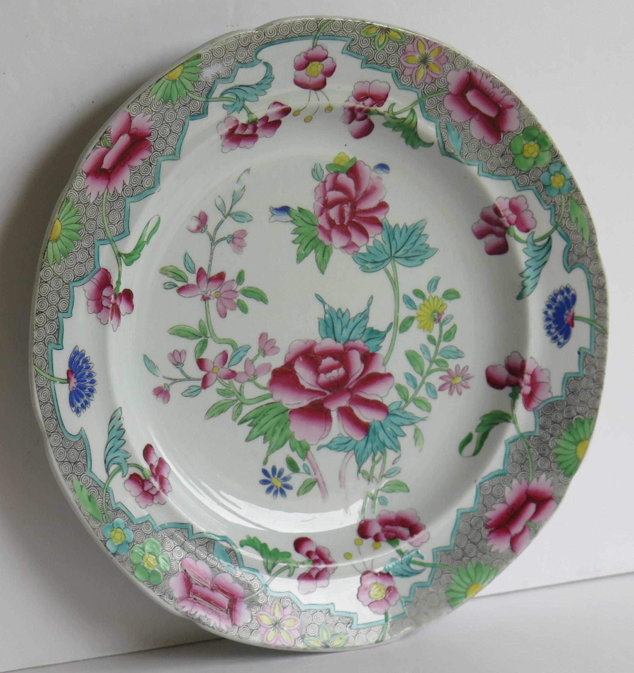 Assiette géorgienne en pierre de fer Hicks and Meigh à motif floral n°8, vers 1815 Bon état - En vente à Lincoln, Lincolnshire