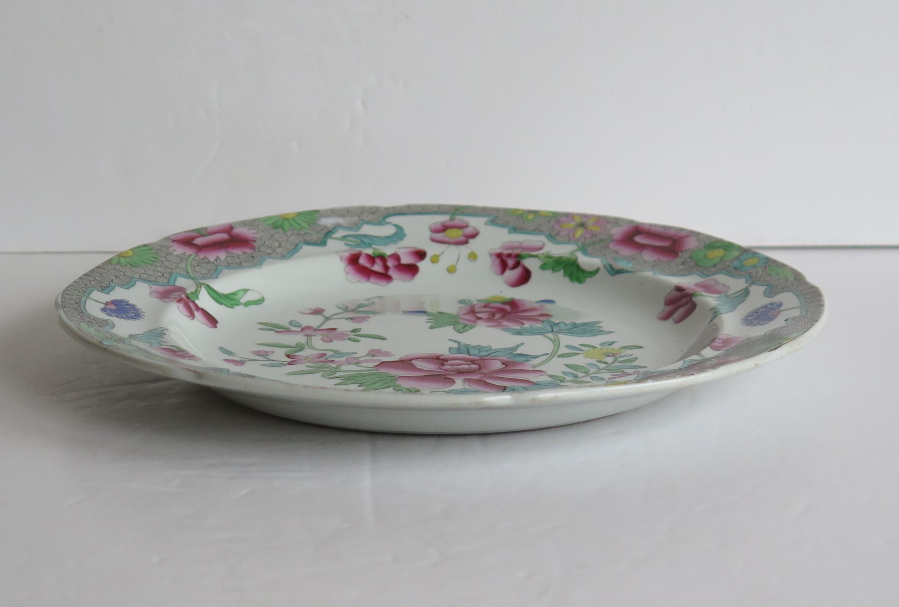 Hand-Painted Georgian Hicks and Meigh Ironstone Plate in Floral Pattern No.8, Circa 1815 For Sale