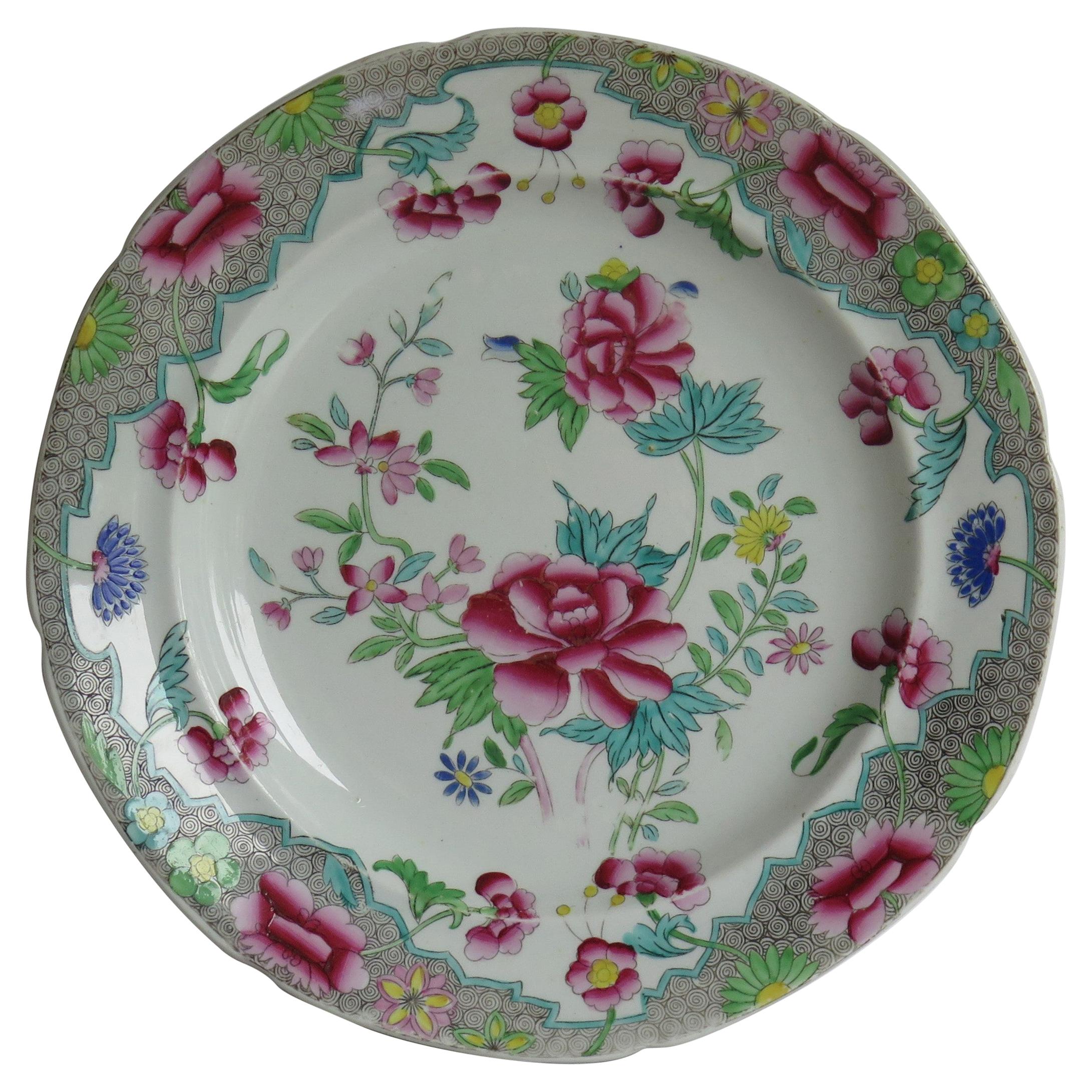 Assiette géorgienne en pierre de fer Hicks and Meigh à motif floral n°8, vers 1815 en vente