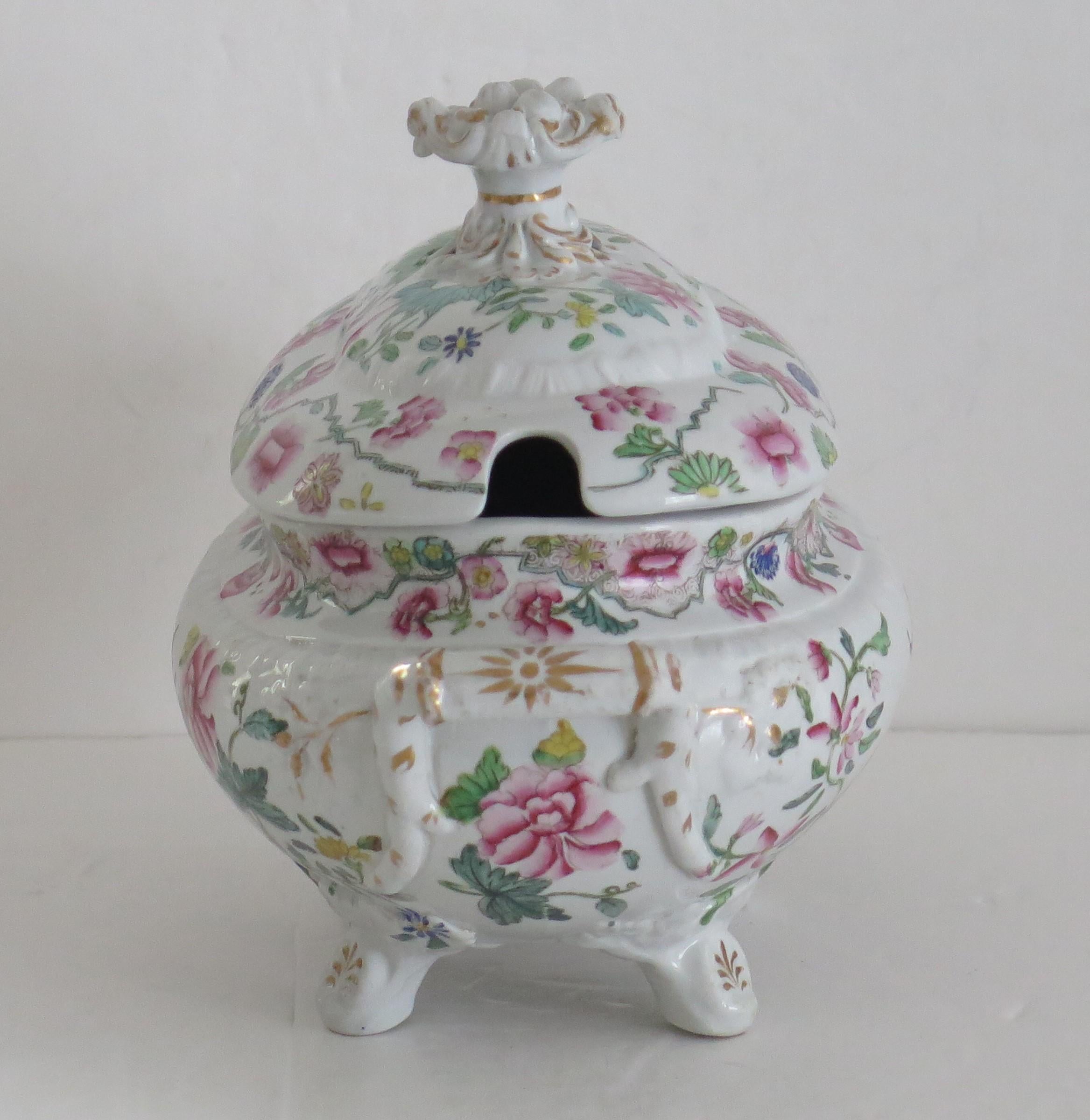 George III Georgian Hicks and Meigh Ironstone Sauce Tureen Floral Pattern No.8, Circa 1815 For Sale