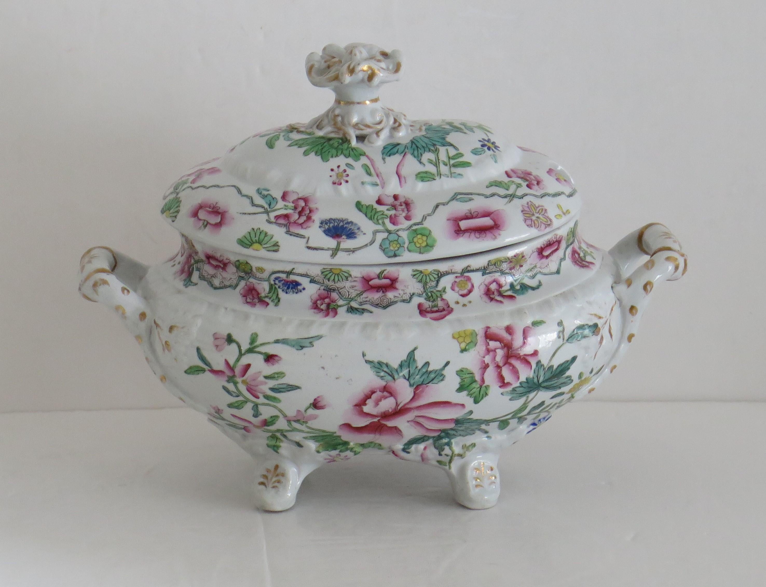 English Georgian Hicks and Meigh Ironstone Sauce Tureen Floral Pattern No.8, Circa 1815 For Sale