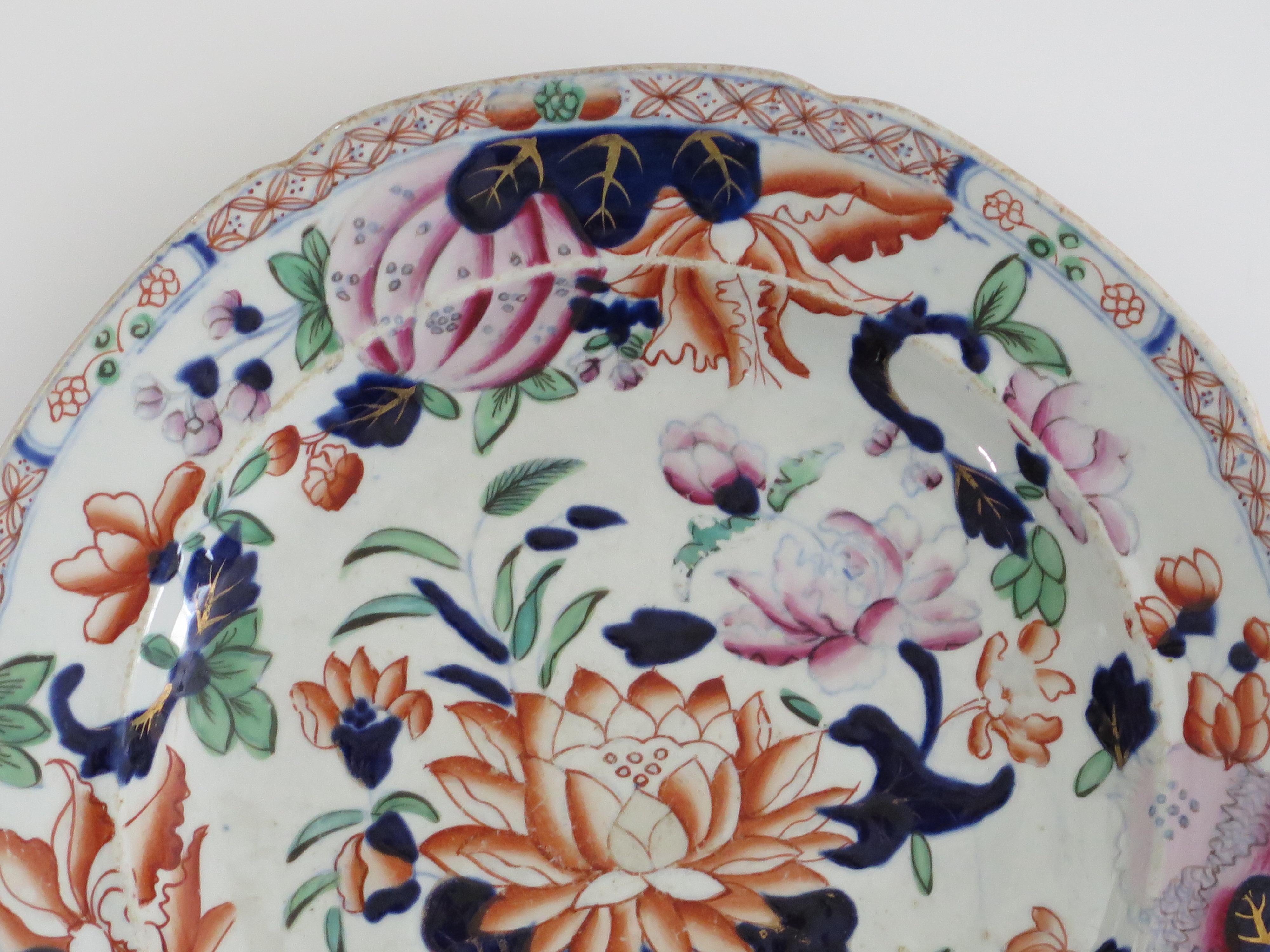 Hand-Painted Georgian Hicks & Meigh Ironstone Plate Hand Painted Water Lily Ptn No.5, Ca1815  For Sale