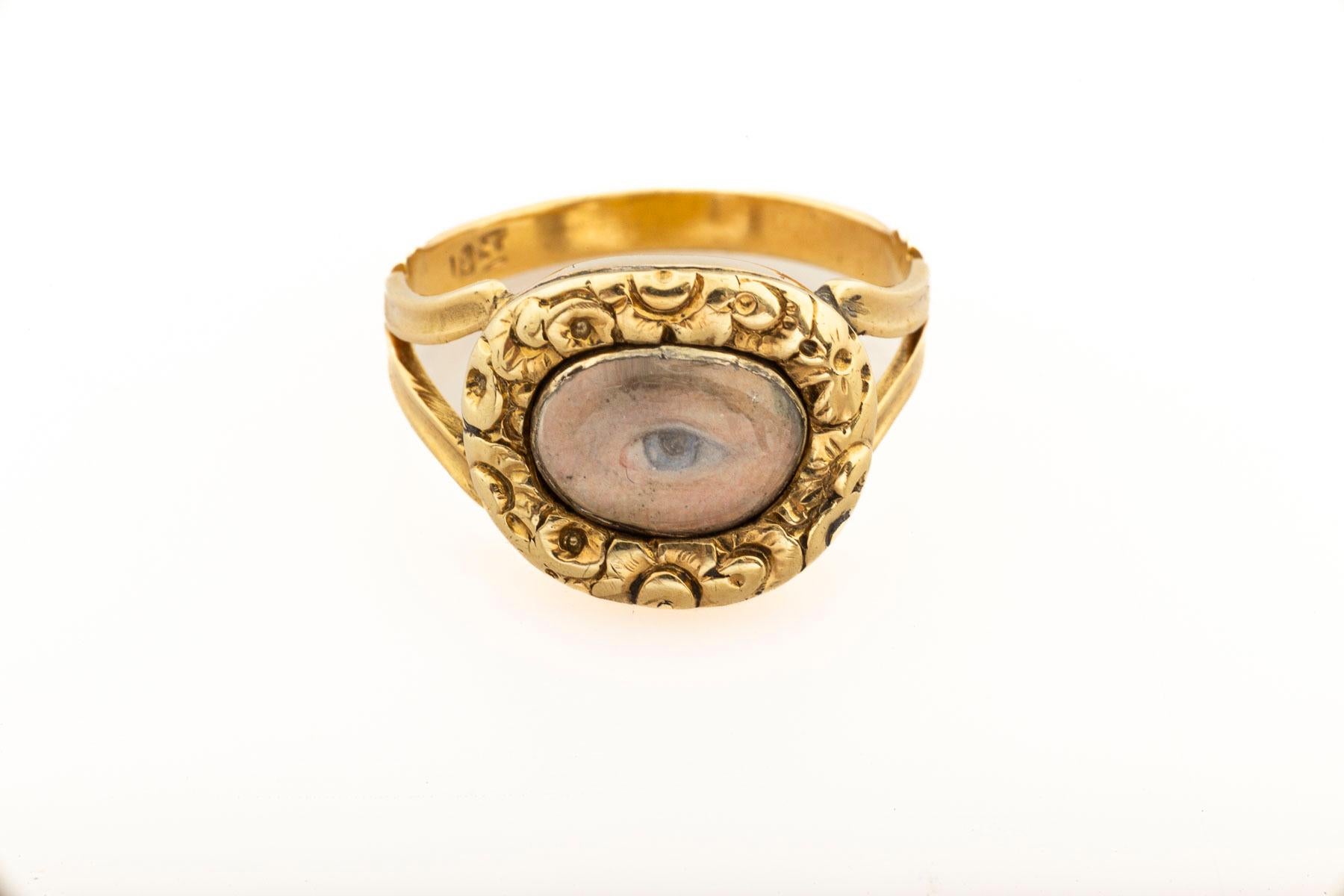 George III Georgian High Karat Gold Georgian Eye Ring Miniature For Sale