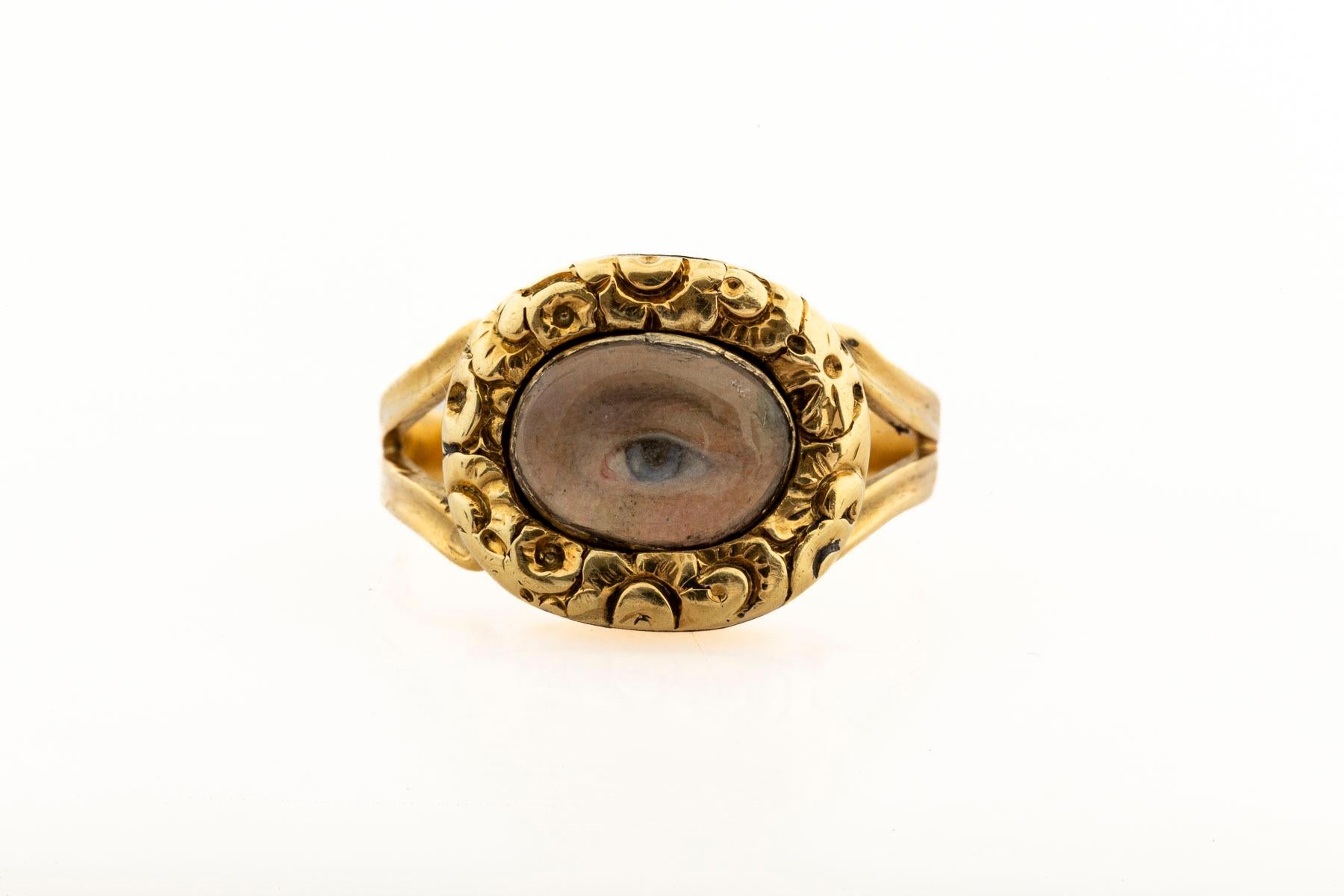 Oval Cut Georgian High Karat Gold Georgian Eye Ring Miniature For Sale