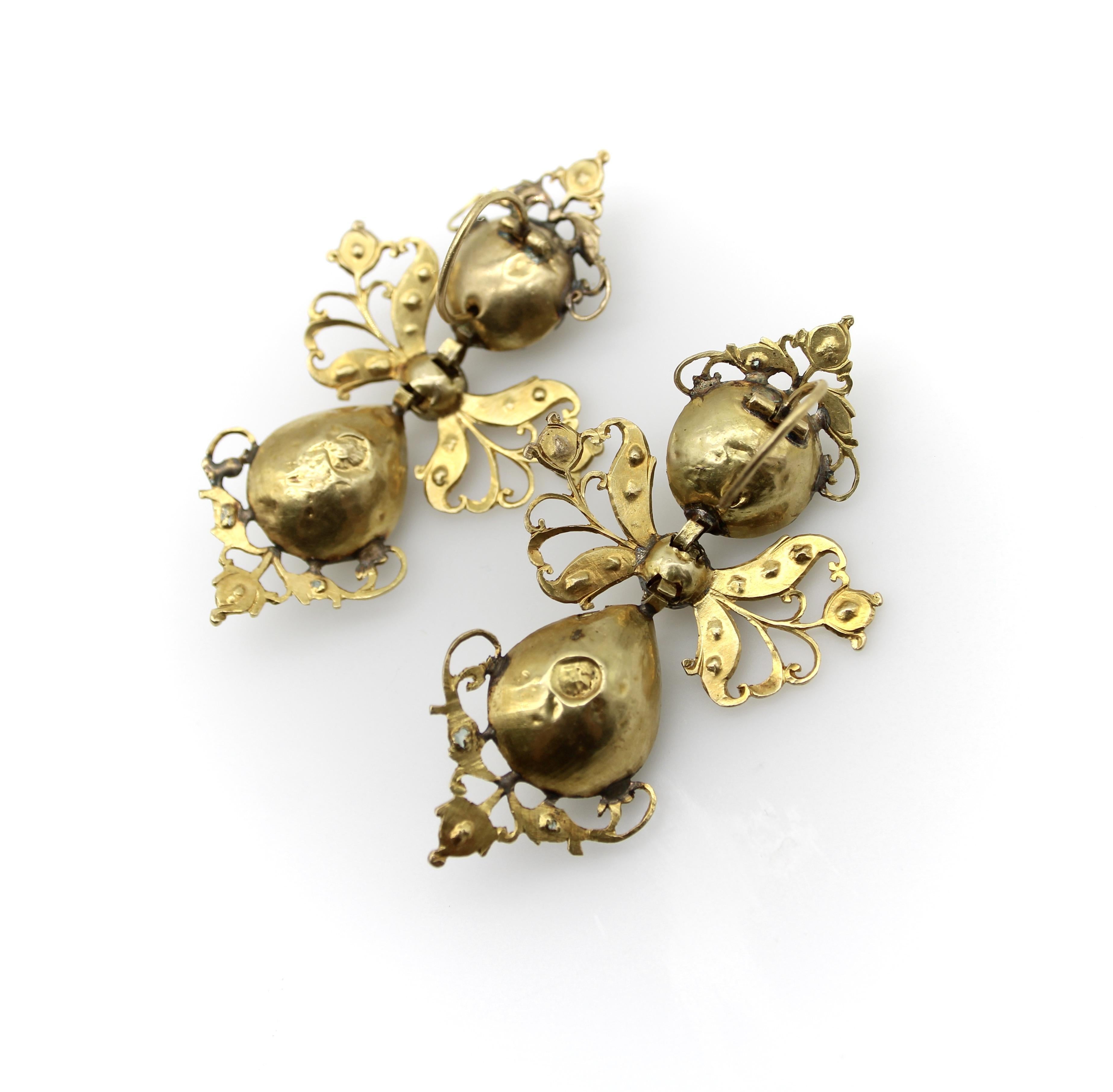 Square Cut Georgian Iberian 18K Gold Pendeloque Emerald Earrings