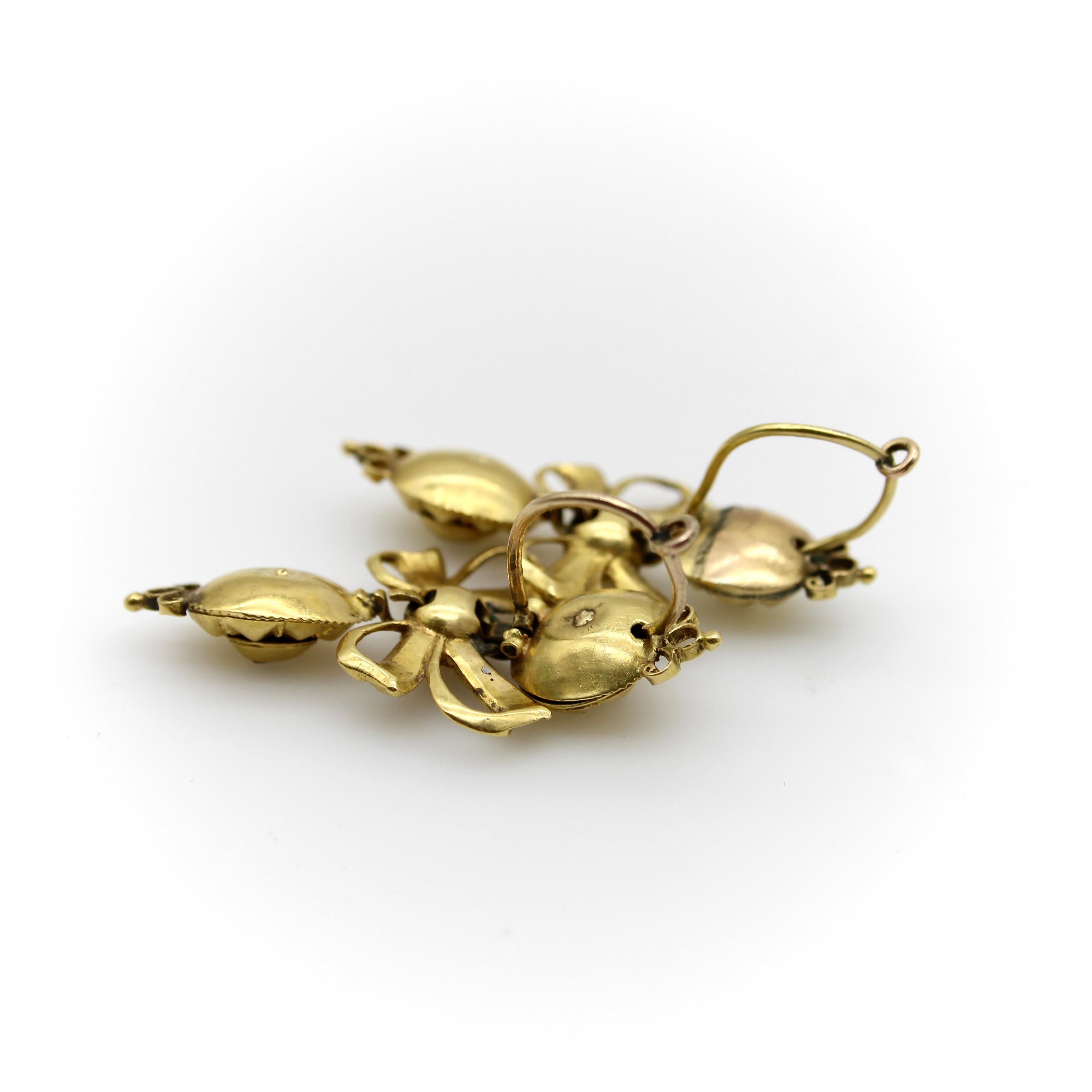 Pendientes Pendeloque de Diamantes Georgianos Ibéricos de Oro de 21 K en venta 2