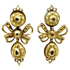 Antique Georgian Iberian 21K Gold Pendeloque Diamond Earrings