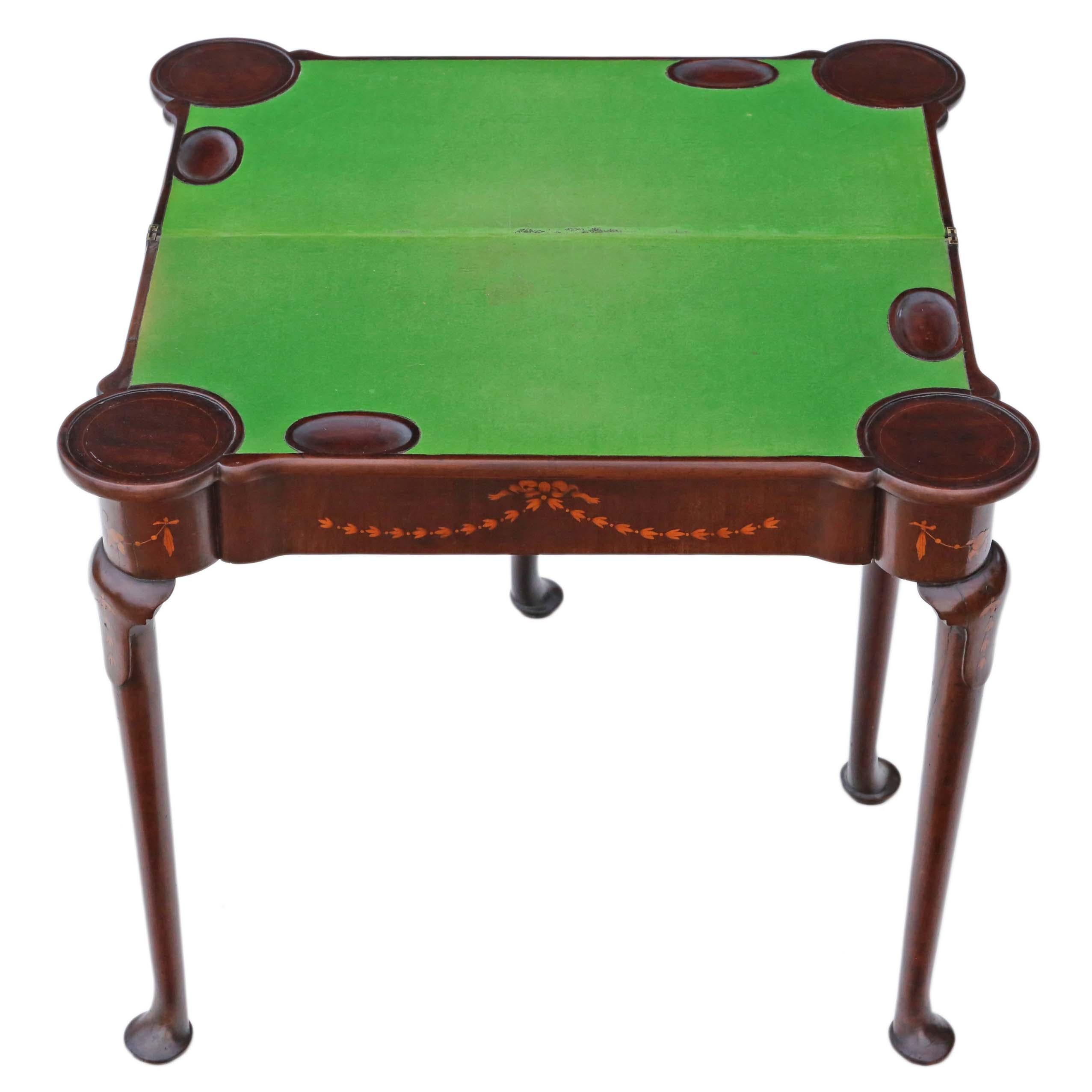 Georgian II circa 1750 Inlaid Mahogany Folding Card Table Tea Console 1