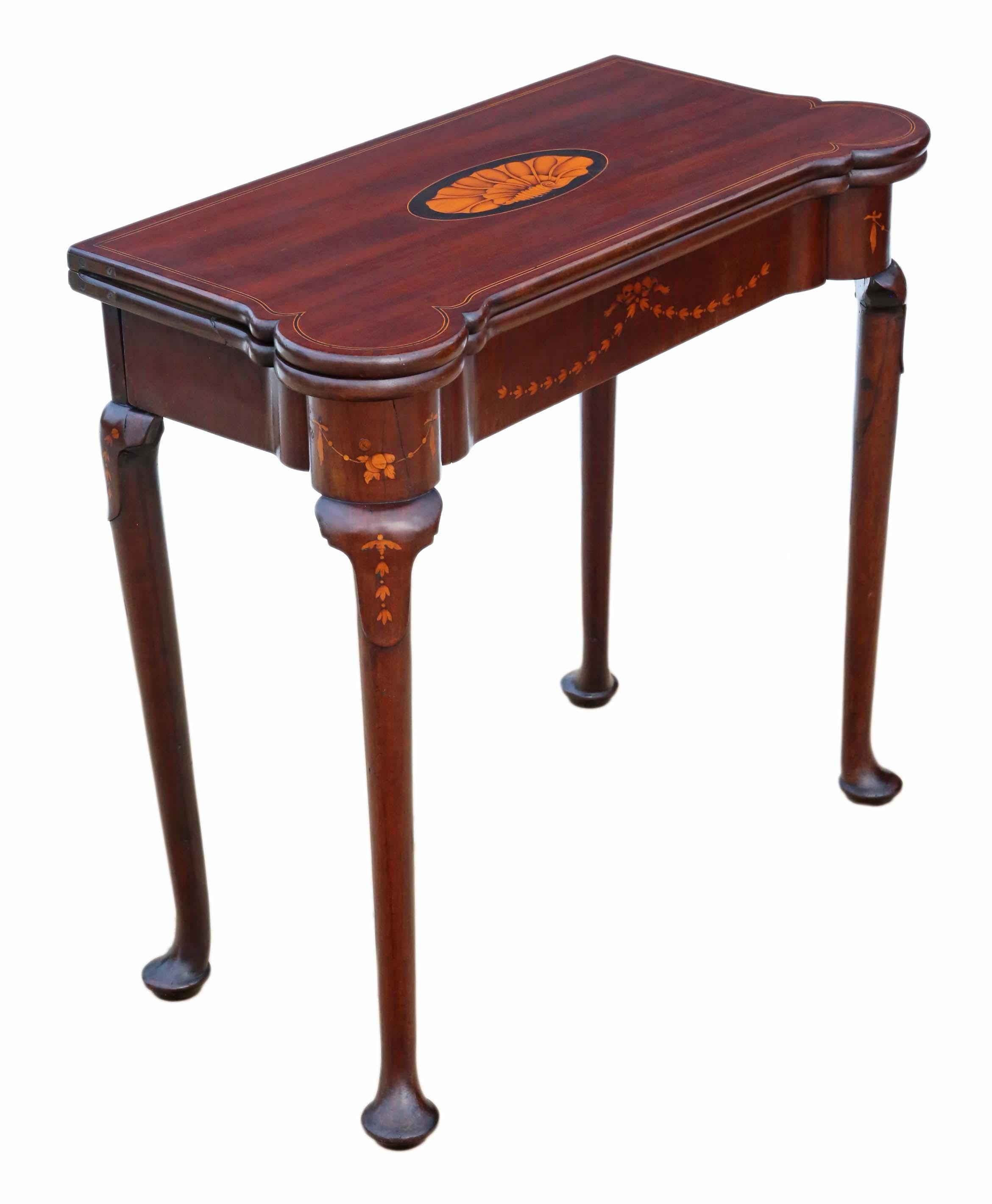 Georgian II circa 1750 Inlaid Mahogany Folding Card Table Tea Console 4