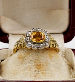 Georgian Imperial Topaz Diamond distinctive 18 KT ring