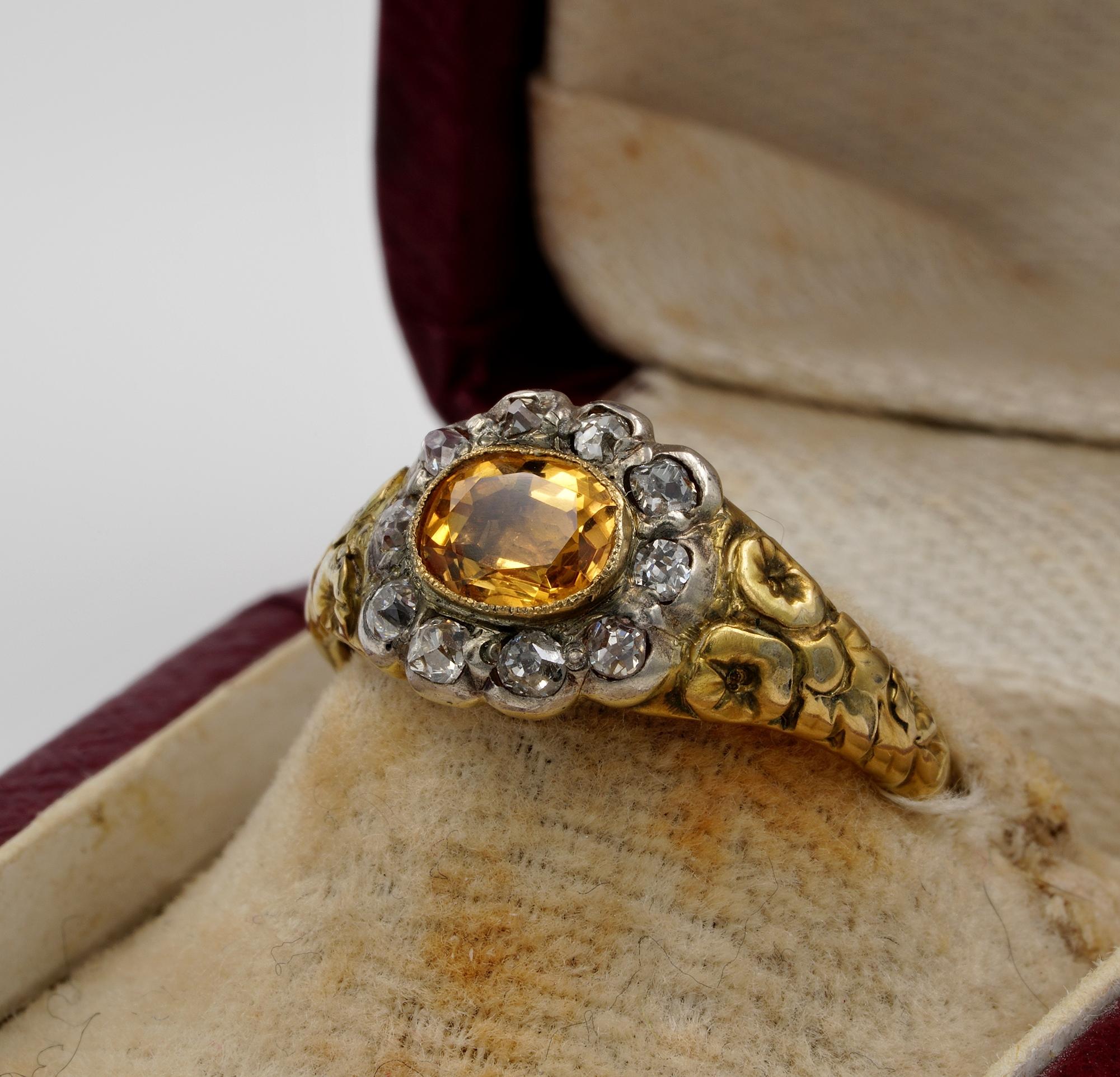 Oval Cut Georgian Imperial Topaz Diamond distinctive 18 KT ring For Sale