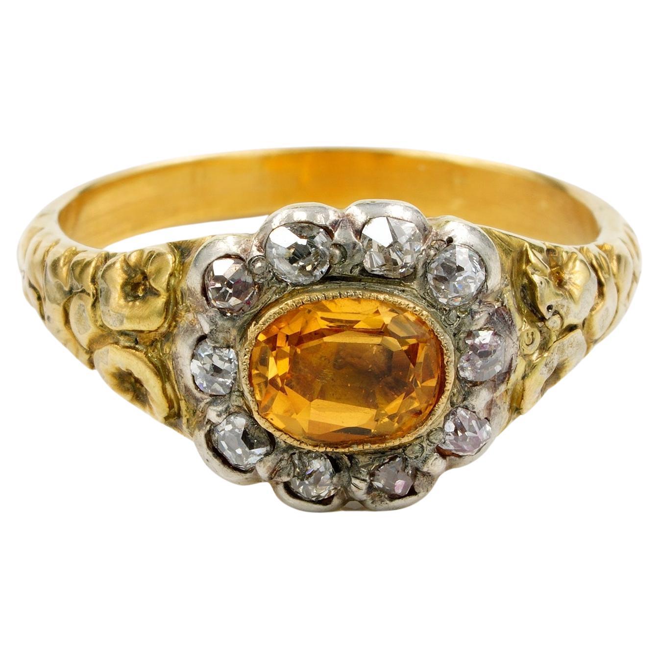 Georgian Imperial Topaz Diamond distinctive 18 KT ring For Sale