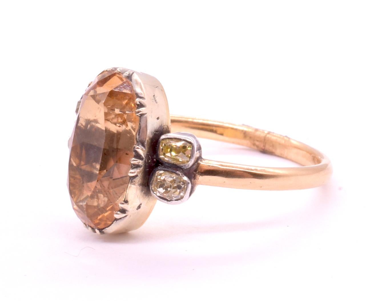 Georgianischer kaiserlicher Topas Solitär-Ring mit Diamanten flankiert von Diamanten für Damen oder Herren