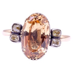 Georgian Imperial Topaz Solitaire Ring Flanked by Diamonds