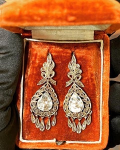 Georgian Important Pear Rose Cut Diamond Earrings