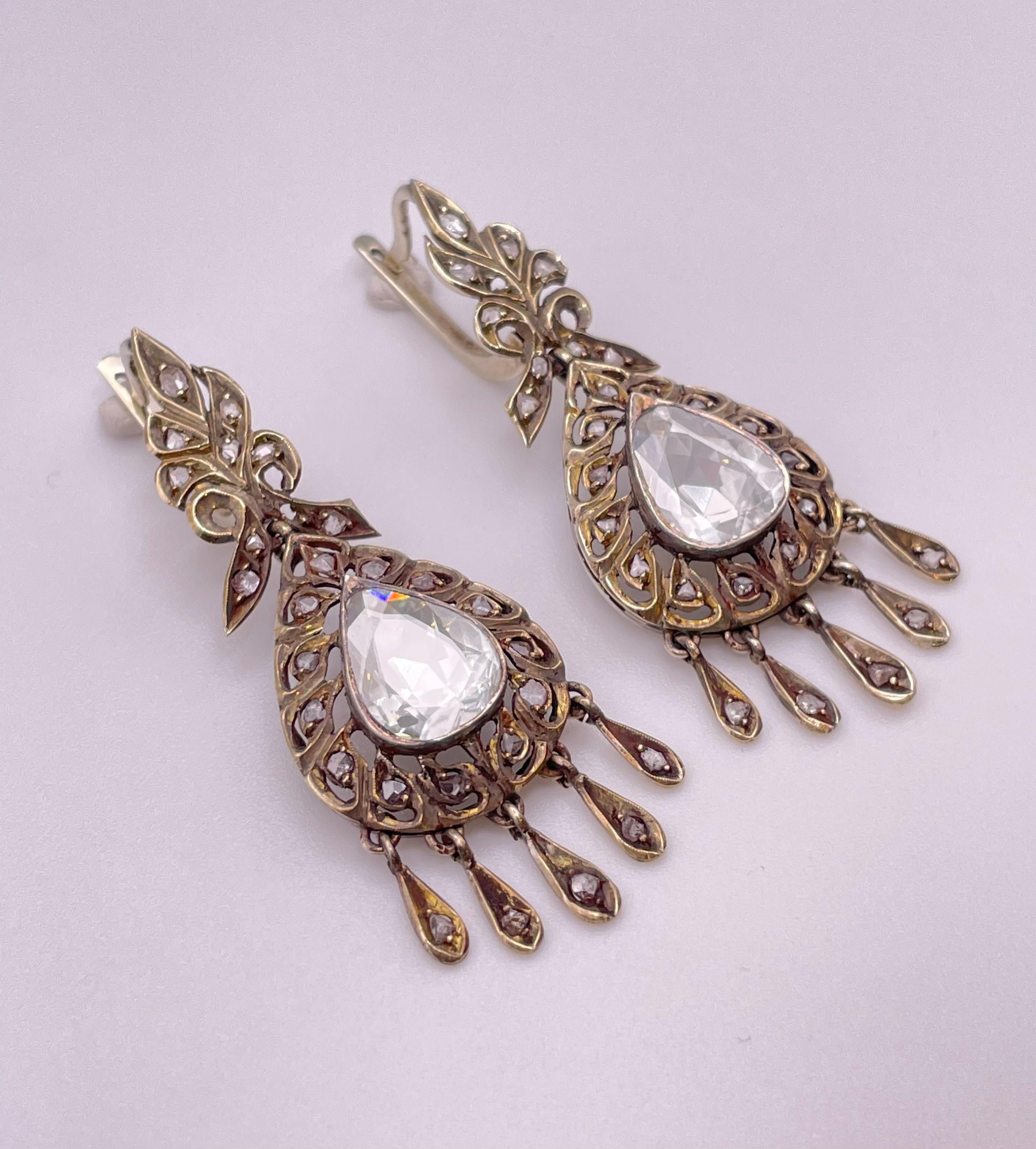 Georgian Important Pear Rose Cut Diamond Earrings In Excellent Condition For Sale In Firenze, FI