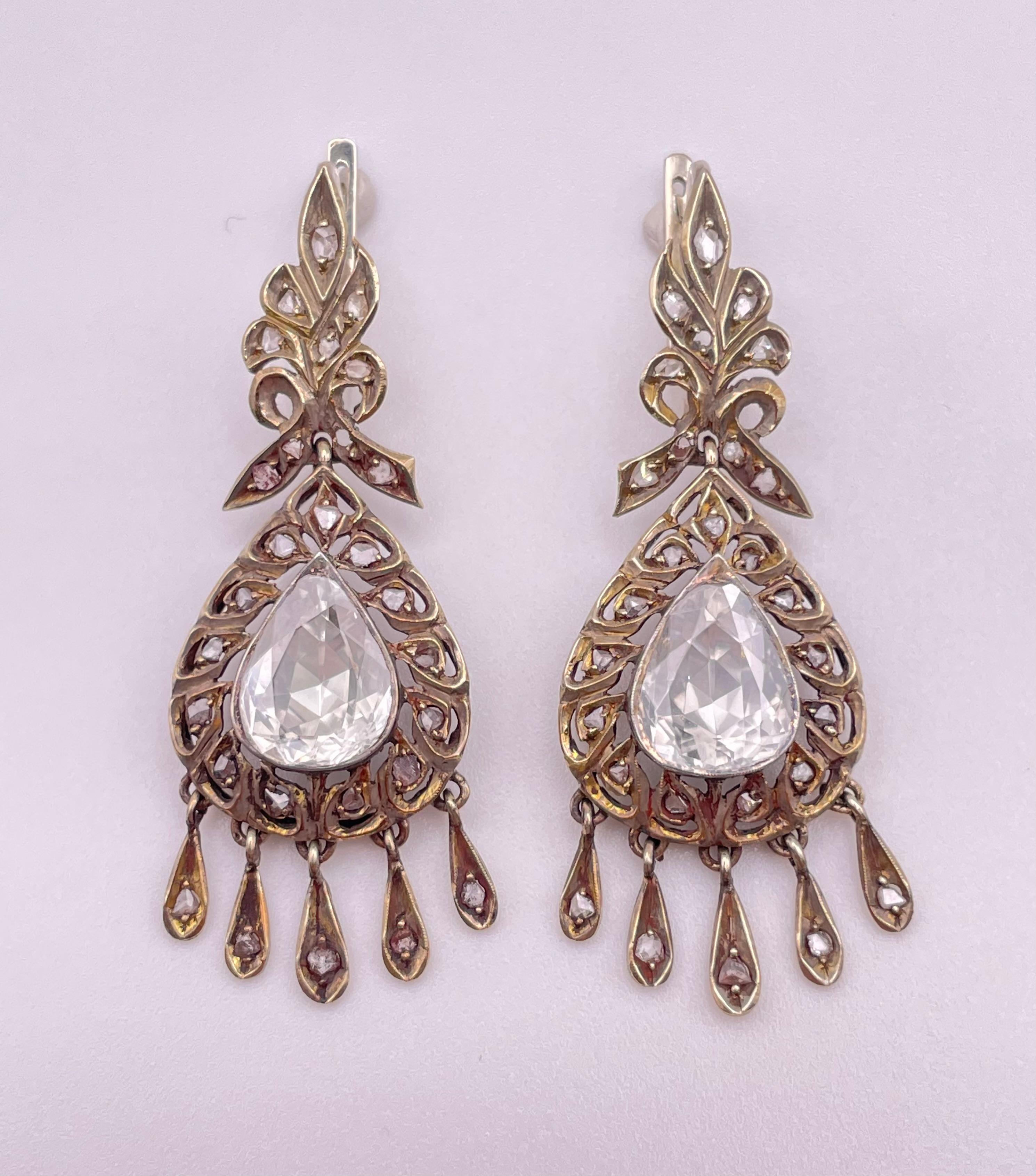 Women's Georgian Important Pear Rose Cut Diamond Earrings For Sale