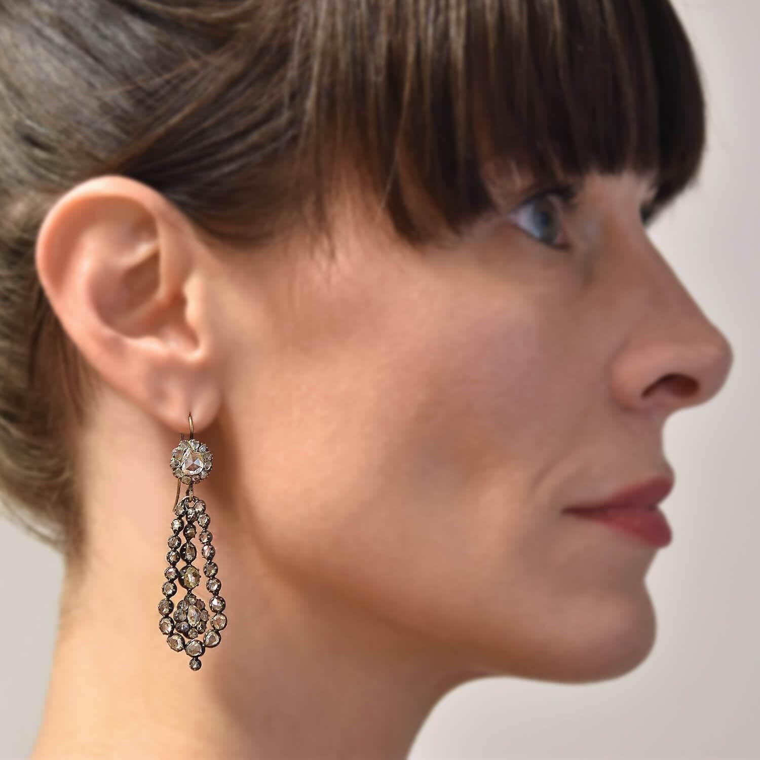 Georgian Important Rose Cut Diamond Teardrop Earrings For Sale 3