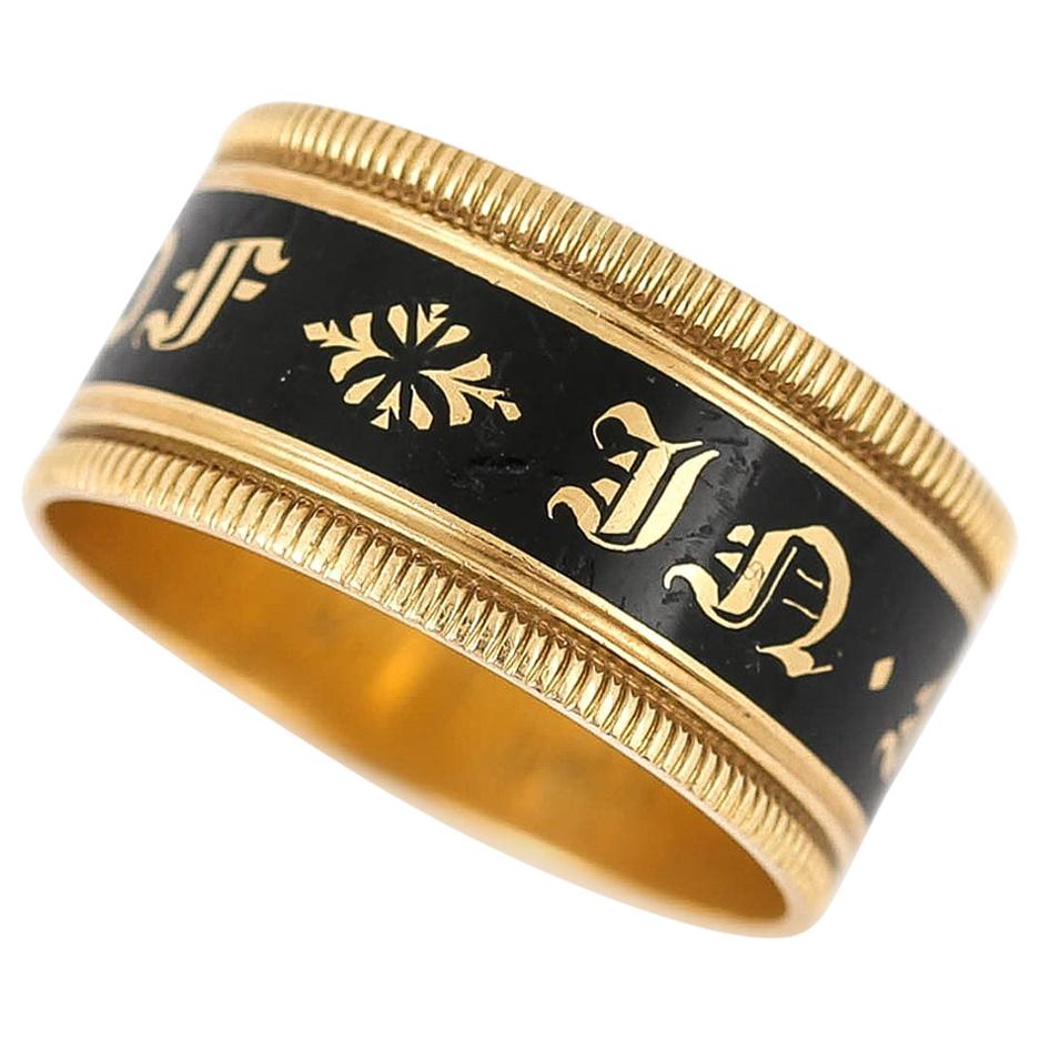 Georgian 'In Memory Of' 18 Karat Gold Black Enamel Band Ring, circa 1823