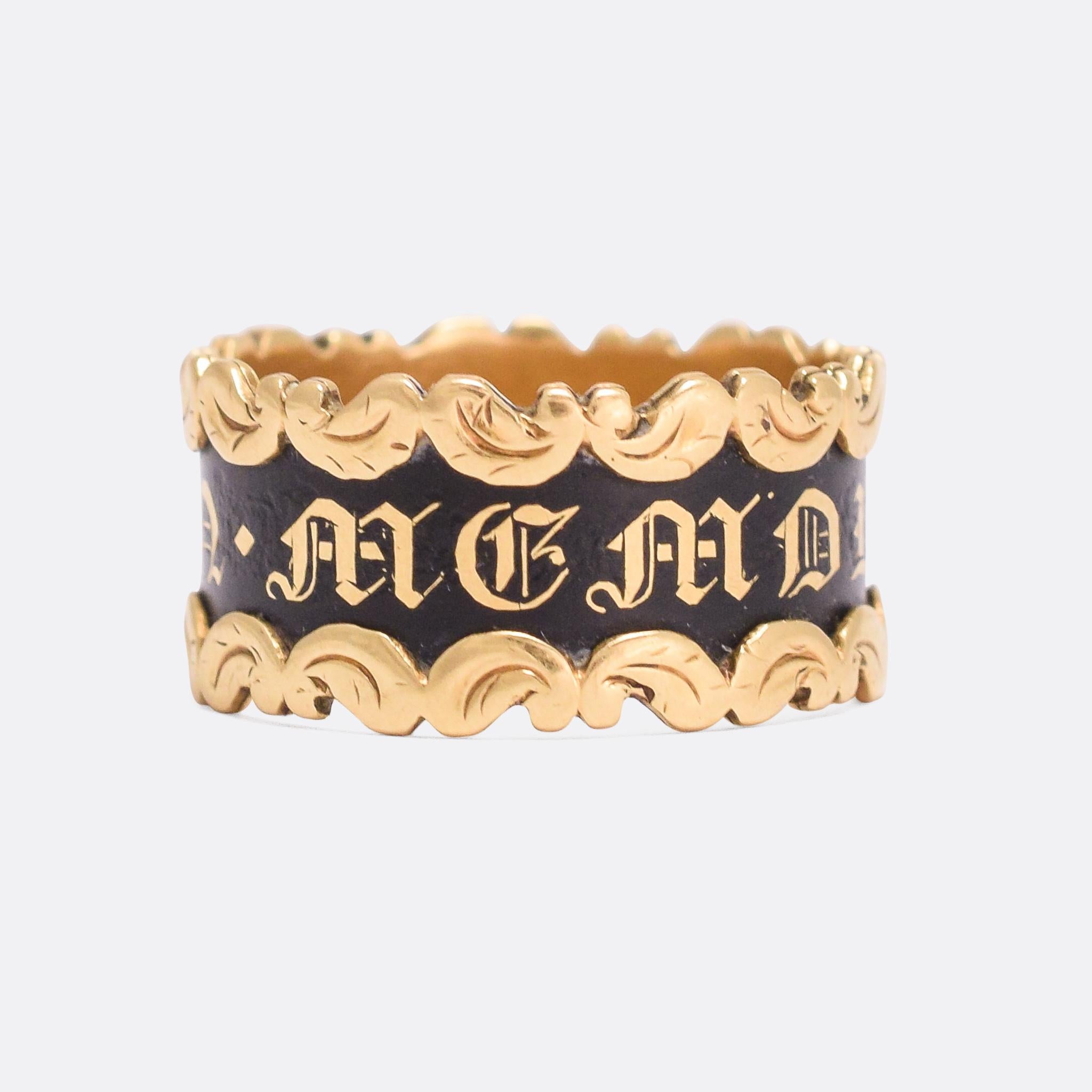 A superb Georgian memorial ring dedicated to 