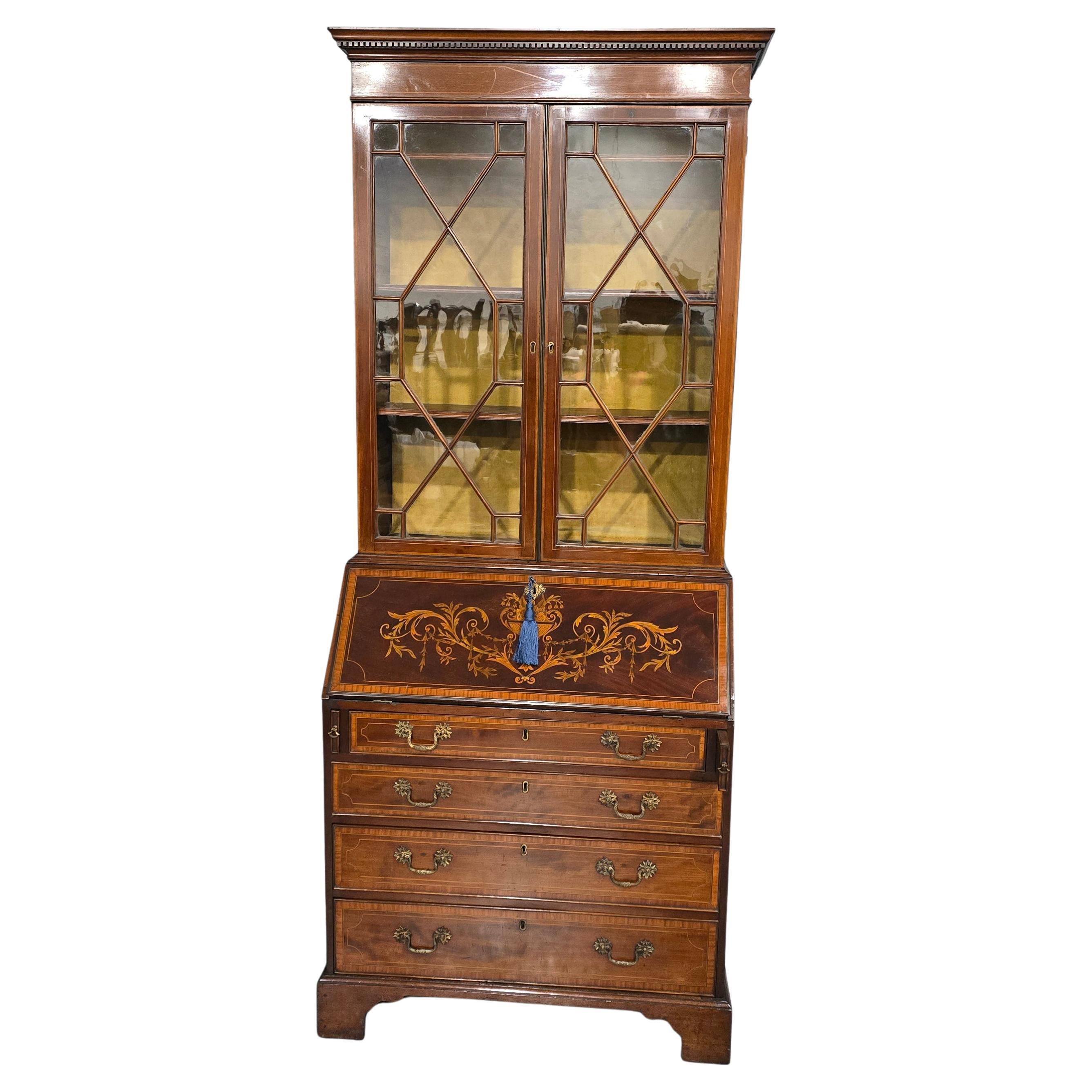 Georgian Inlaid Bureau Bookcase