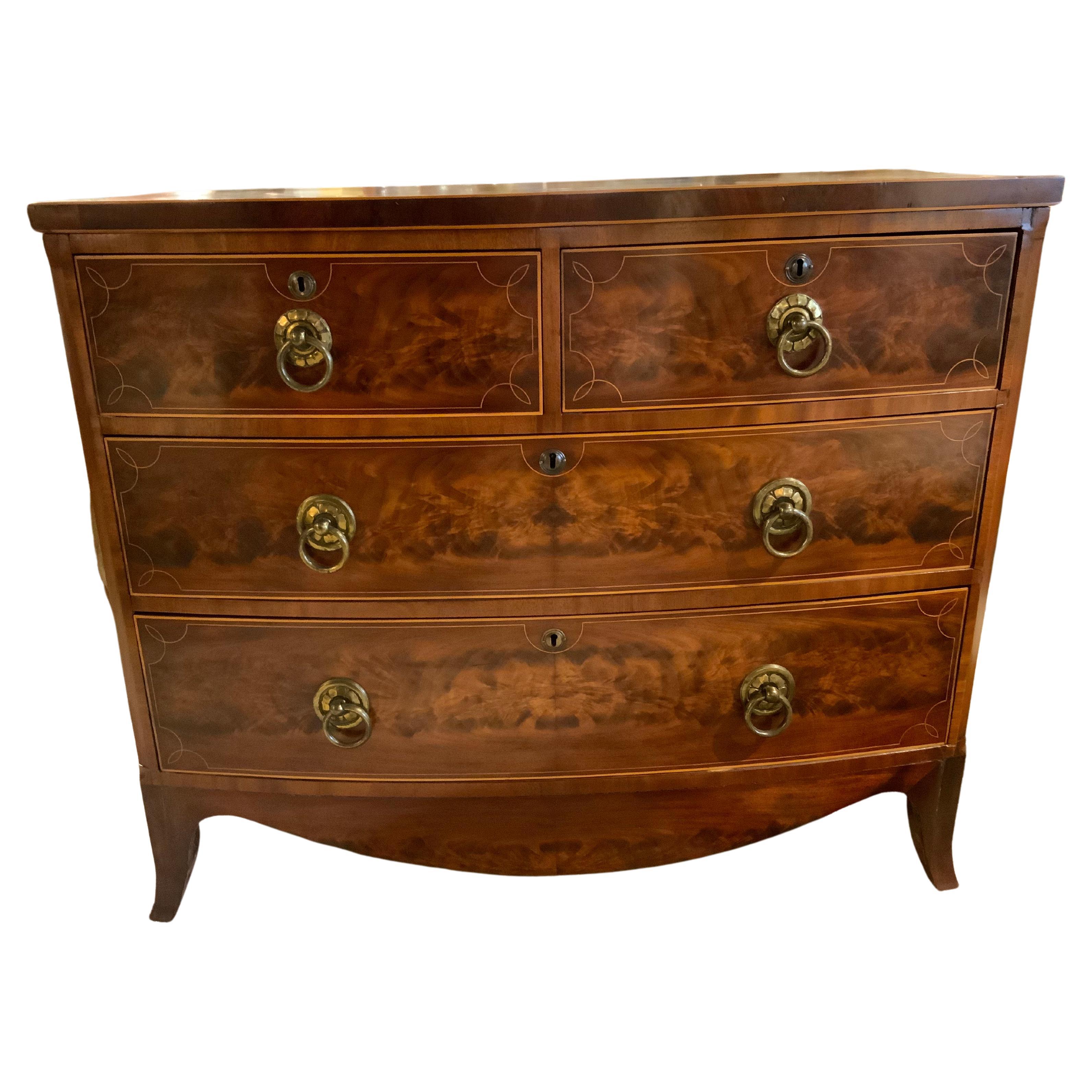 An Early Mahogany Inlaid Bow Front Chest at 1stDibs