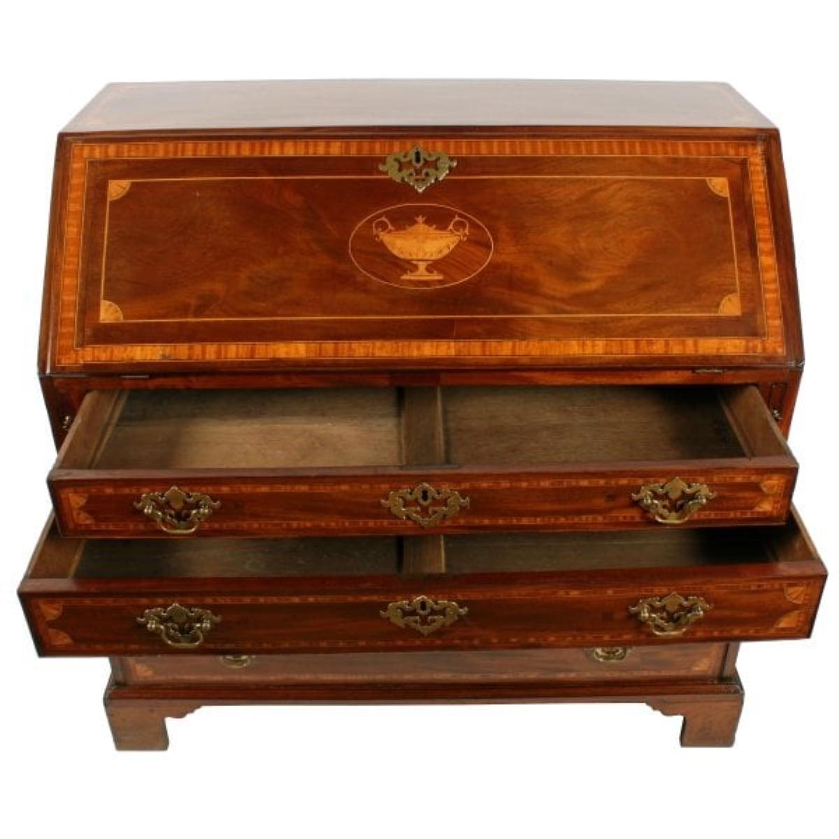 18th Century and Earlier Georgian Inlaid Mahogany Bureau, 18th Century