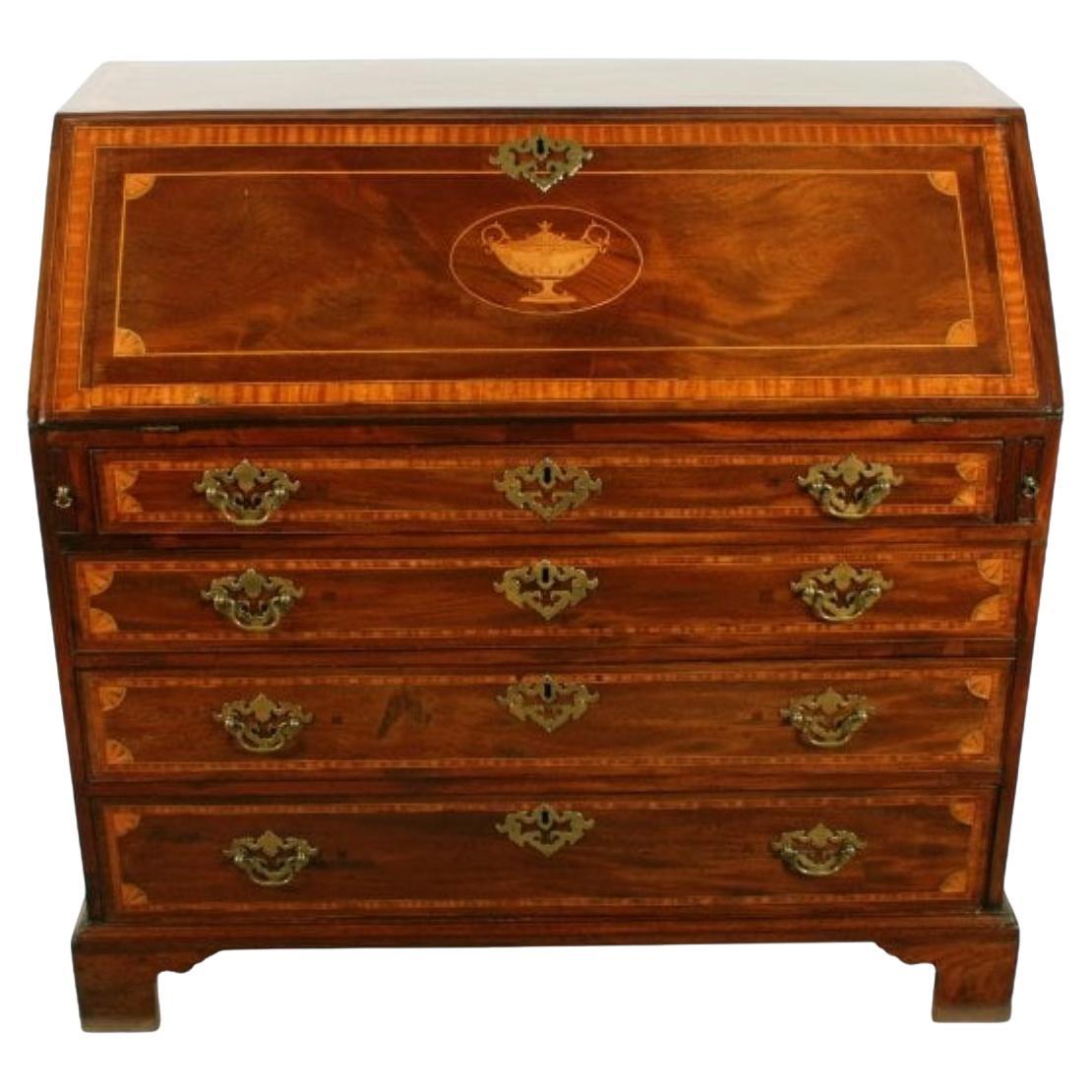 Georgian Inlaid Mahogany Bureau, 18th Century For Sale