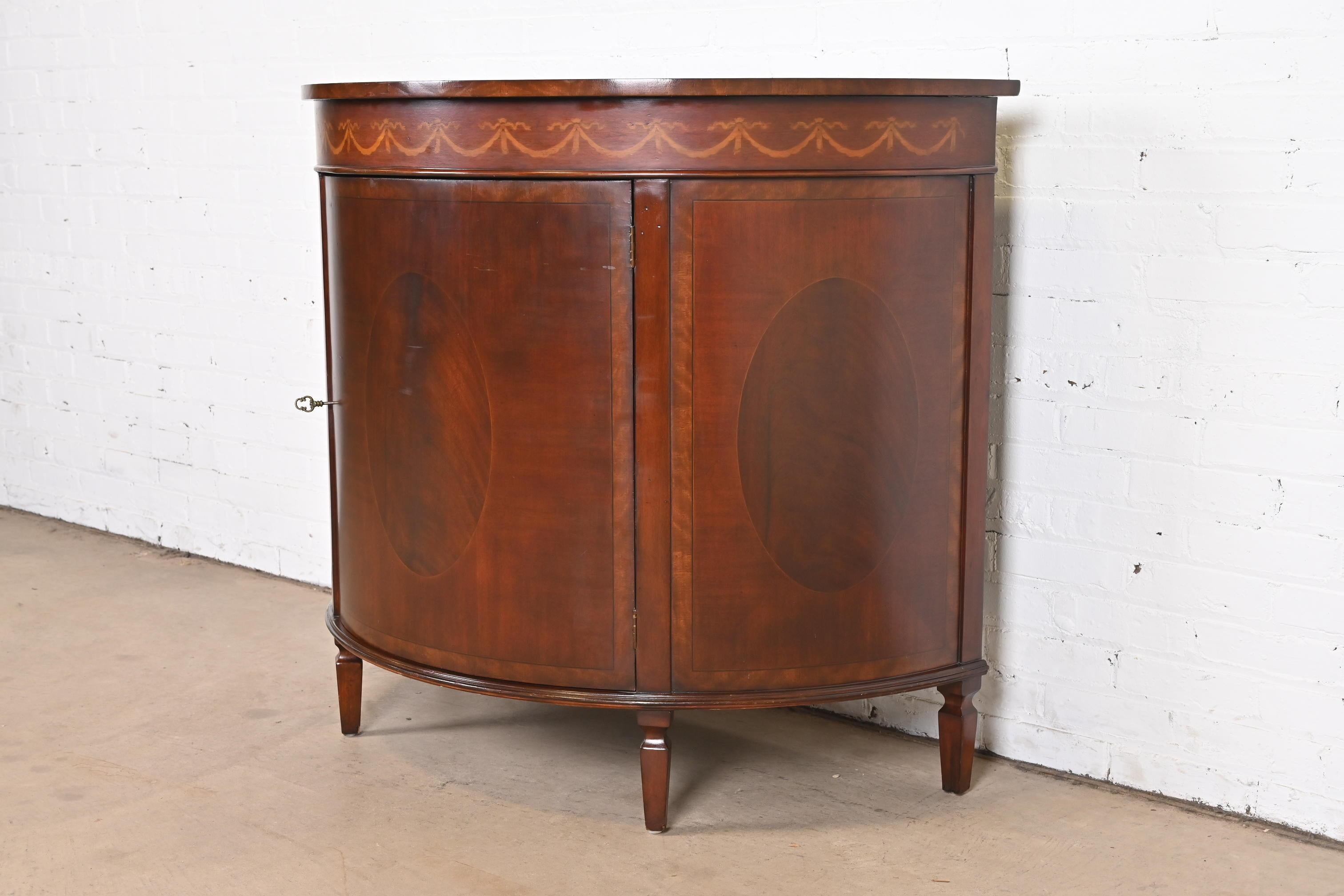 20th Century Georgian Inlaid Mahogany Demilune Cabinet in the Manner of Baker Furniture