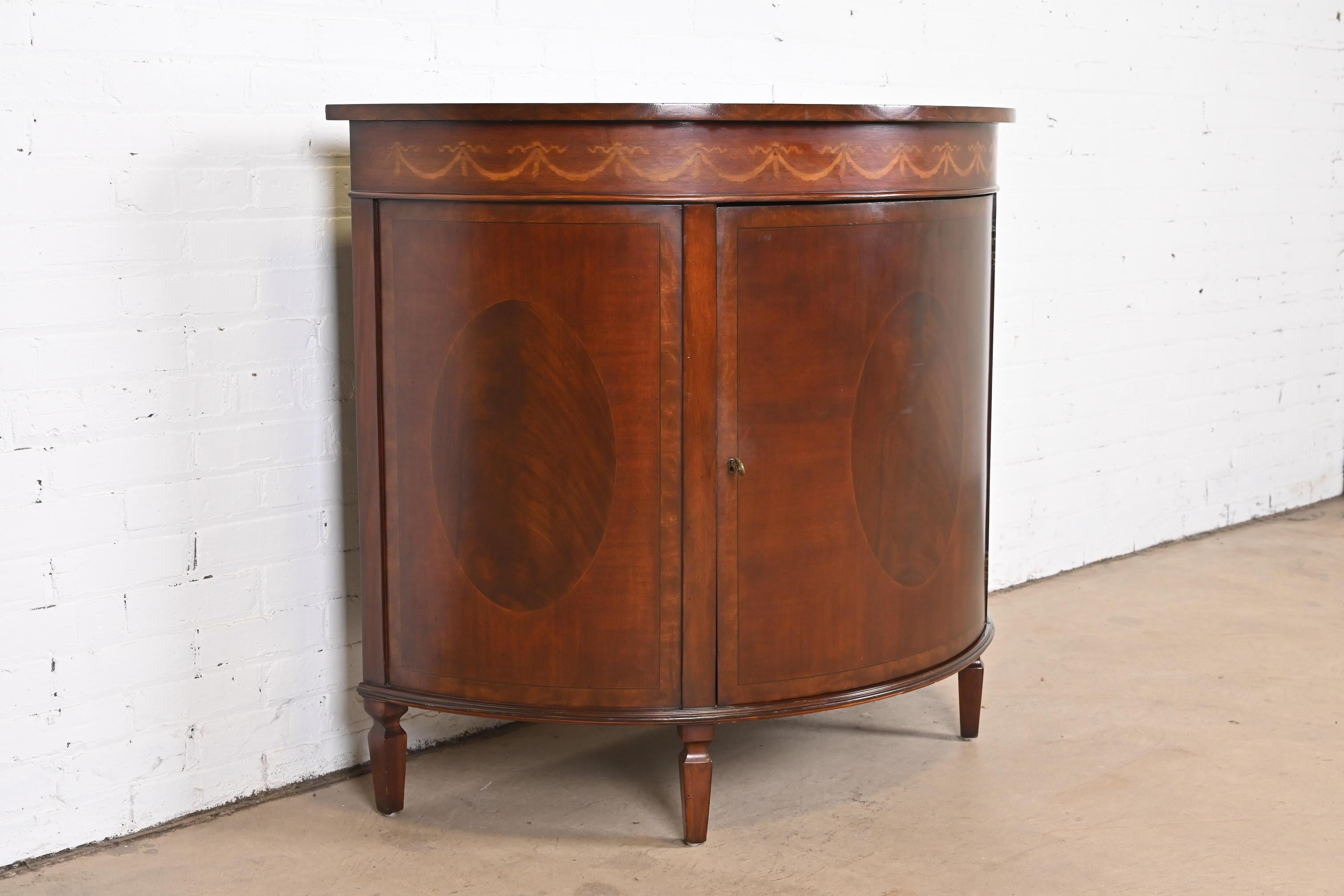 Georgian Inlaid Mahogany Demilune Cabinet in the Manner of Baker Furniture 2