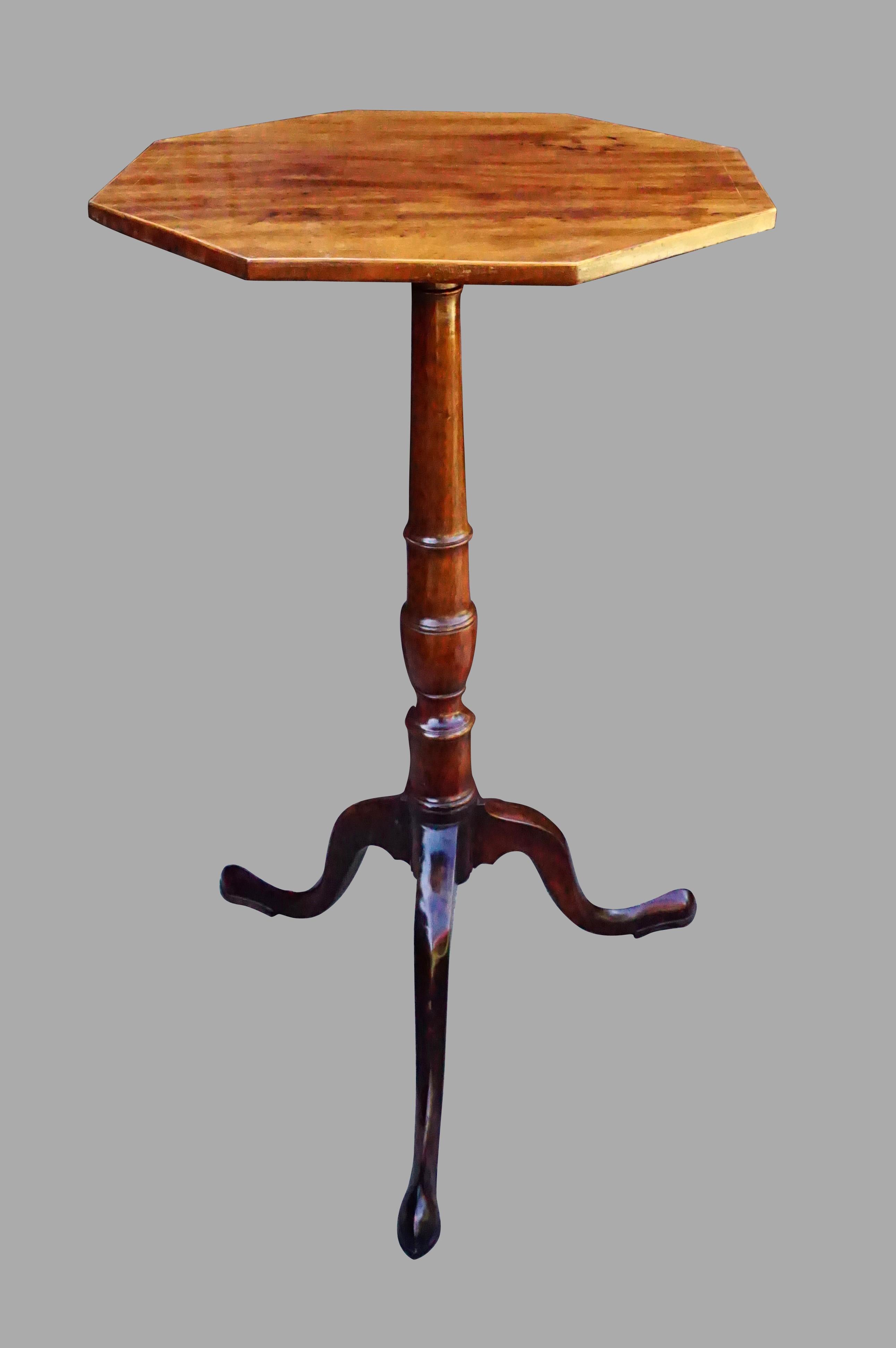 English Georgian Inlaid Mahogany Hexagonal Top Candle Stand with Tripod Base For Sale