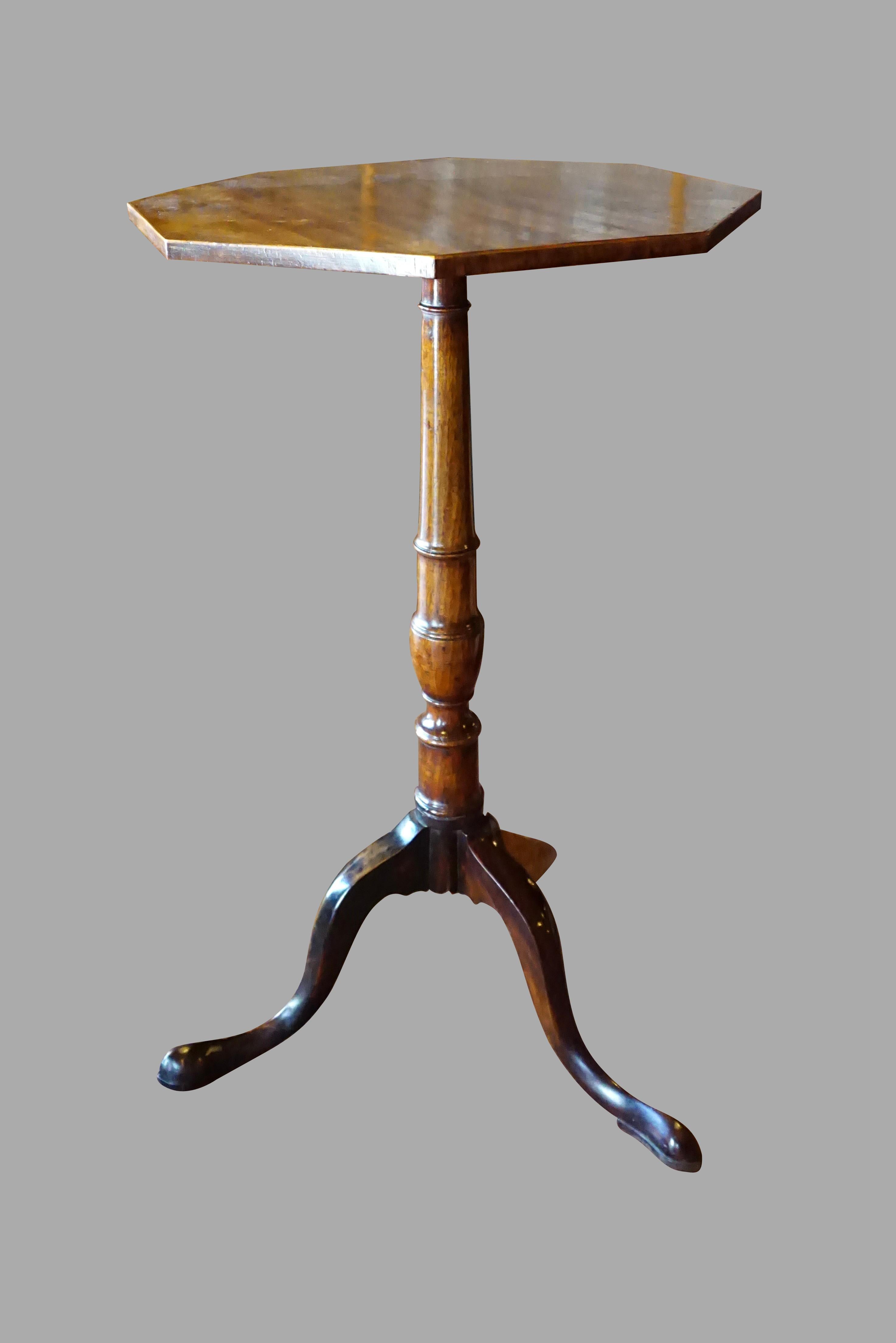 19th Century Georgian Inlaid Mahogany Hexagonal Top Candle Stand with Tripod Base For Sale
