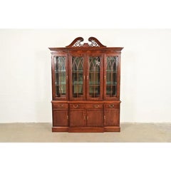 Georgian Inlaid Mahogany Lighted Breakfront Bookcase Cabinet