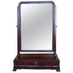 Antique Georgian Inlaid Mahogany & Maple English Vanity Table Mirror with Drawers