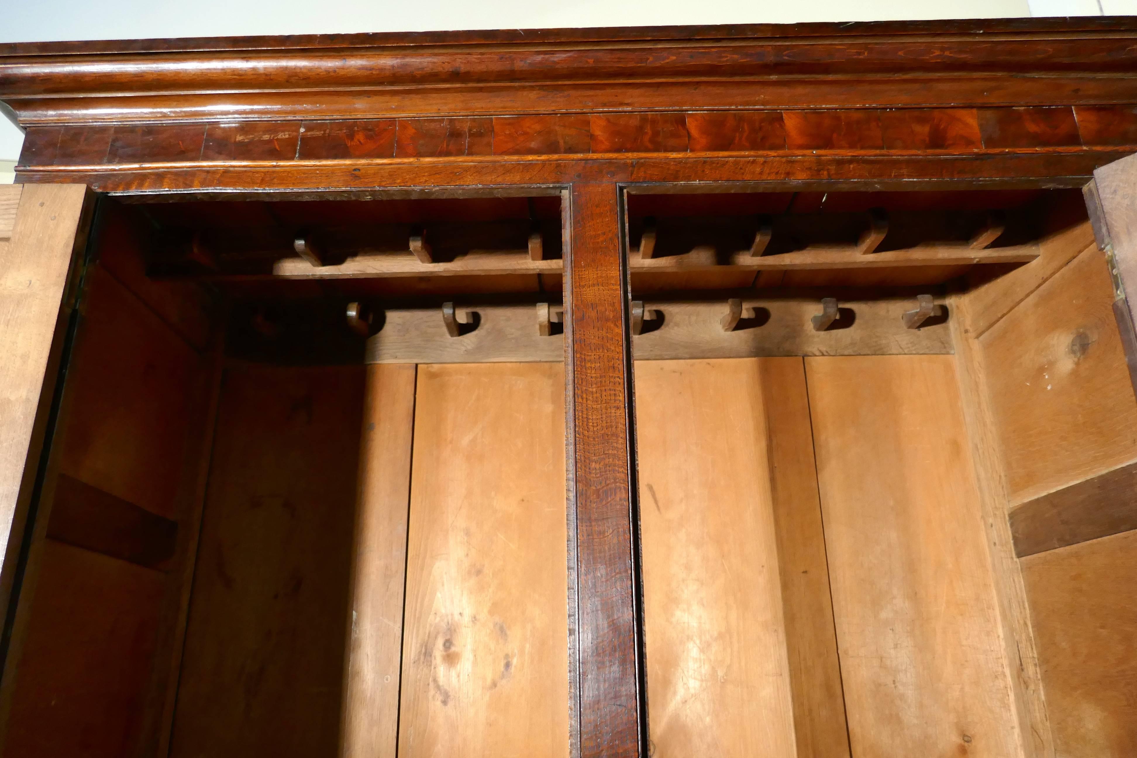 George III Georgian Inlaid Oak Housekeepers or Cloakroom Hanging Cupboard