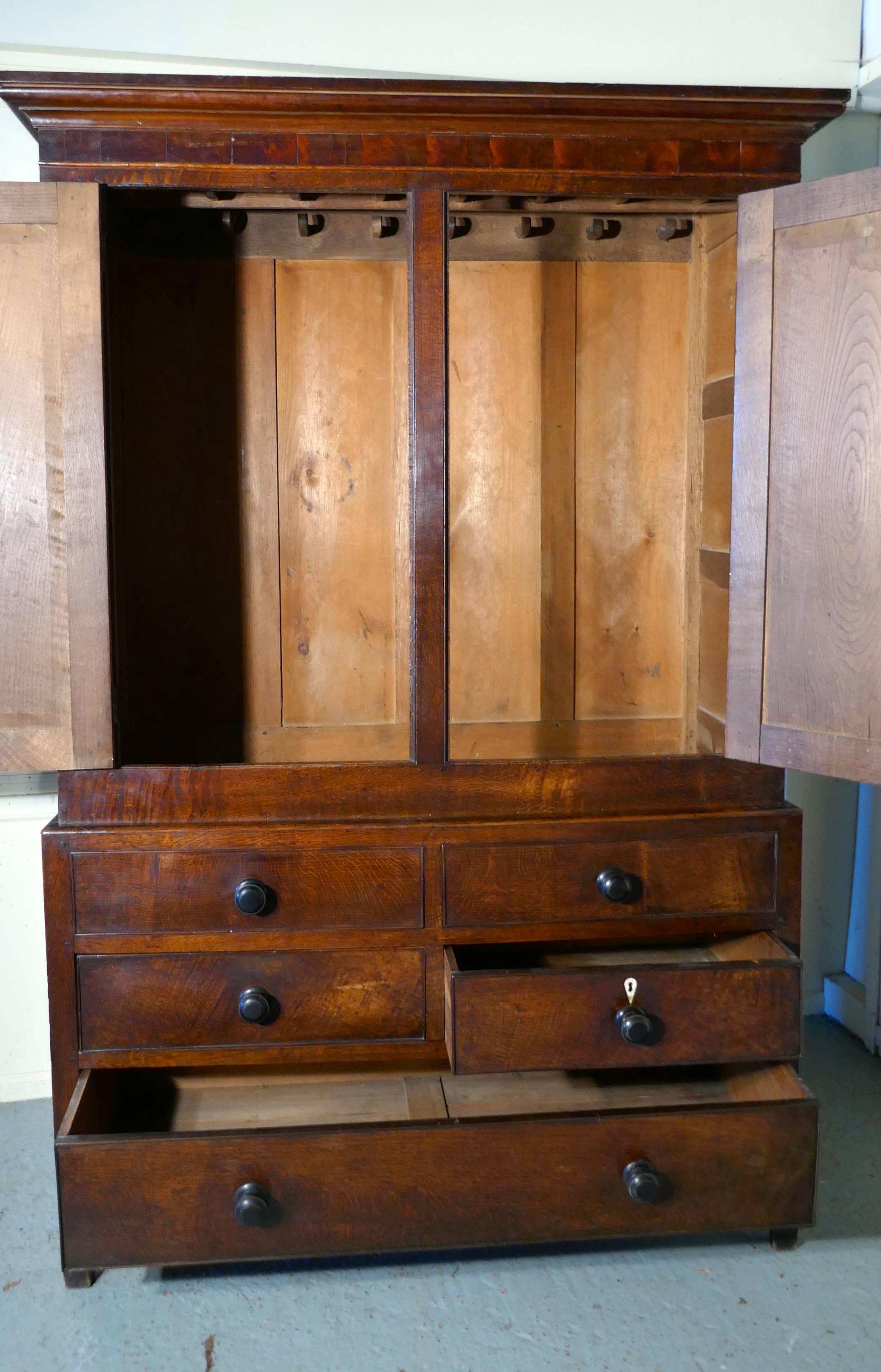Early 19th Century Georgian Inlaid Oak Housekeepers or Cloakroom Hanging Cupboard