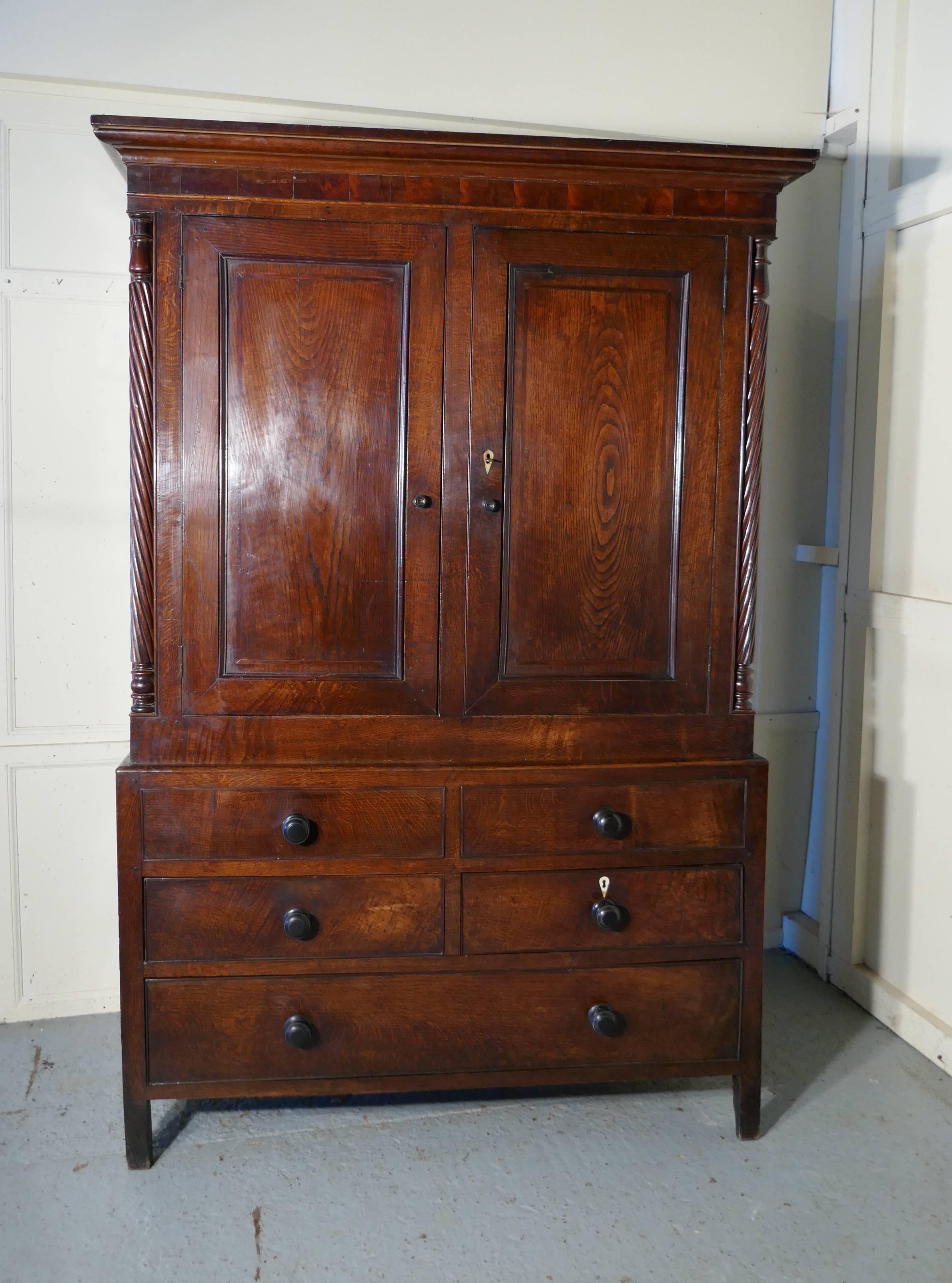 Georgian Inlaid Oak Housekeepers or Cloakroom Hanging Cupboard 2