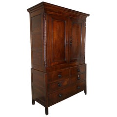 Antique Georgian Inlaid Oak Housekeepers or Cloakroom Hanging Cupboard