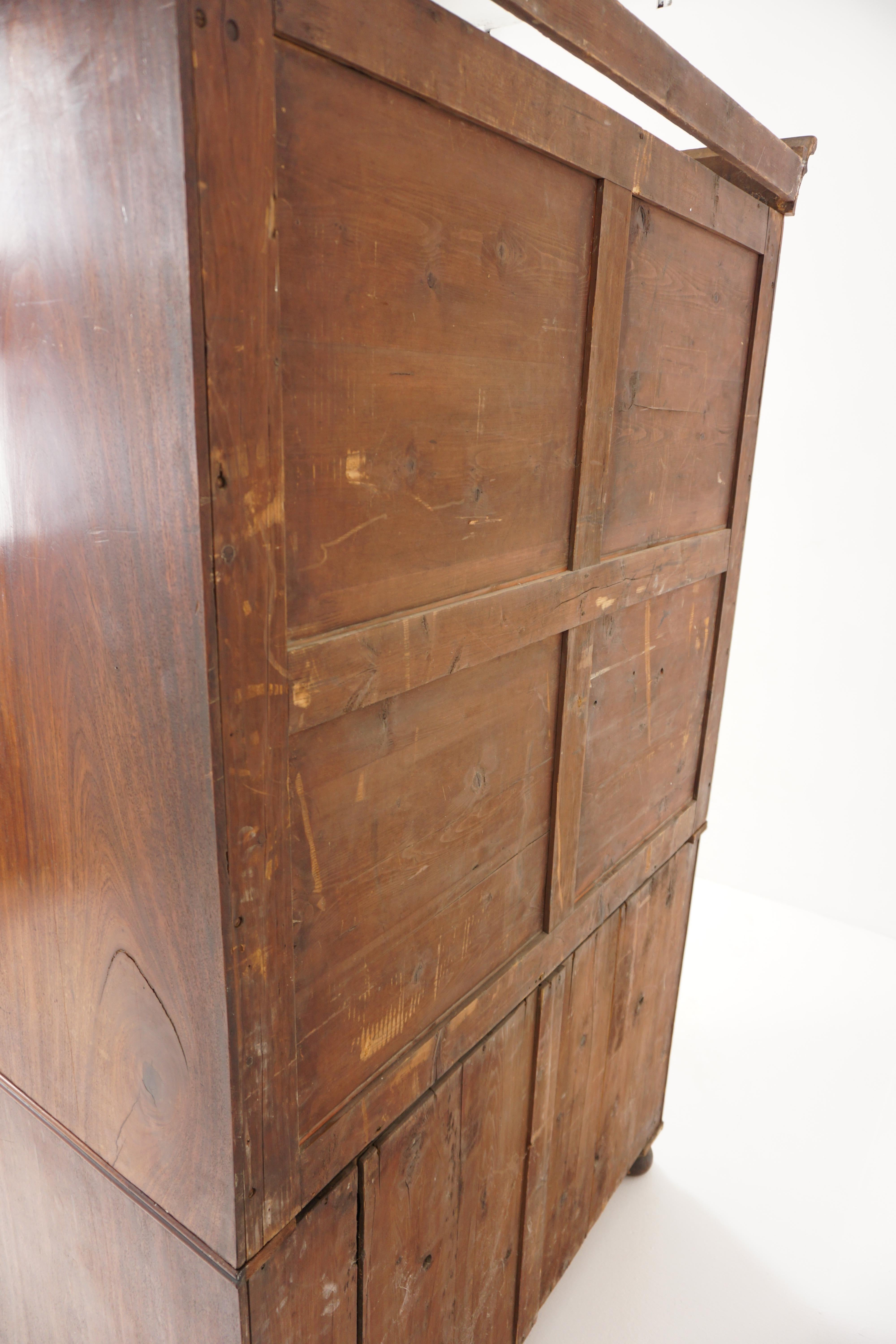 Georgian Inlaid Walnut Linen Press, Armoire Dresser, Scotland 1820, B2945 4
