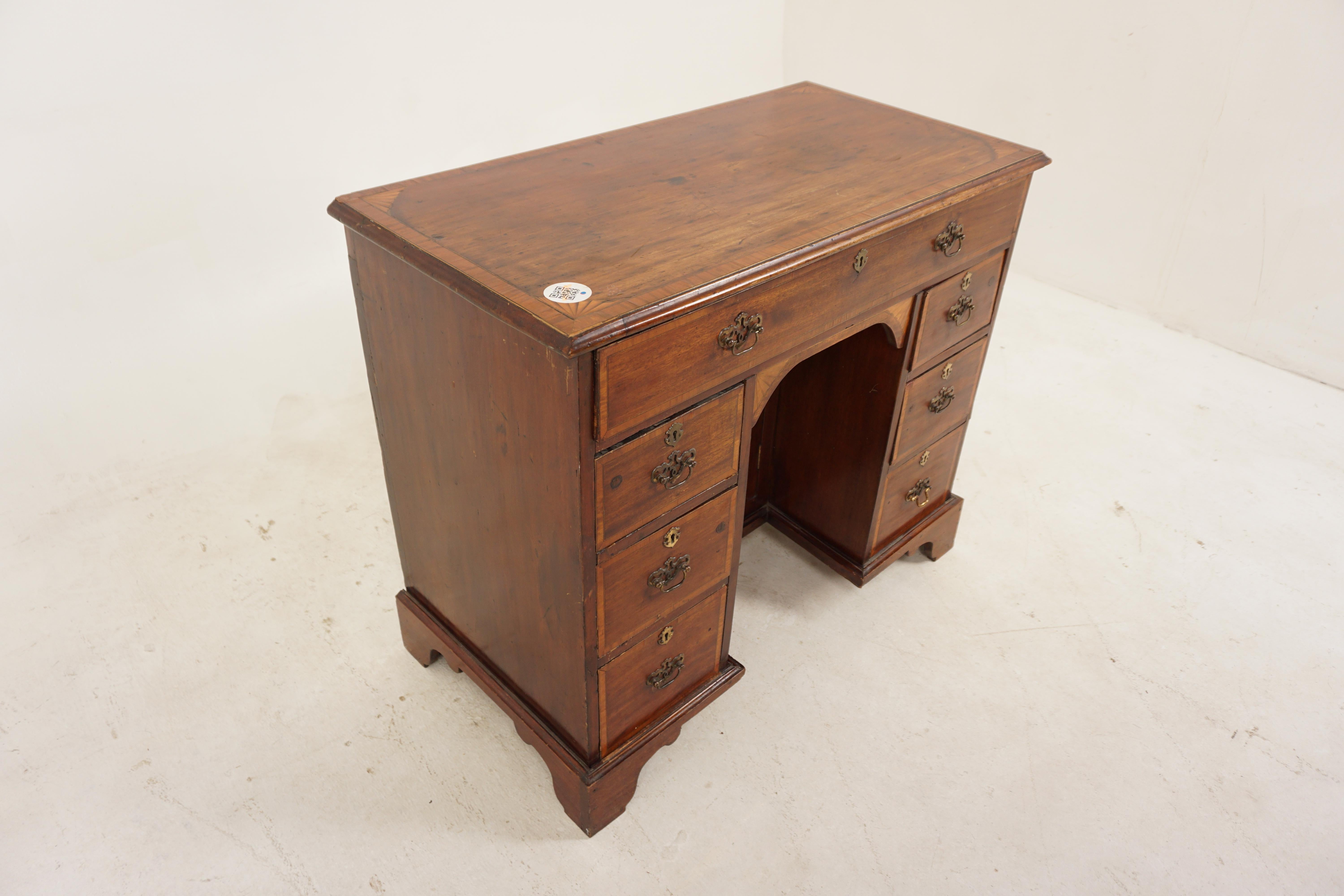 Scottish Georgian Inlaid Walnut Writing Desk, Kneehole Desk, Scotland, 1820